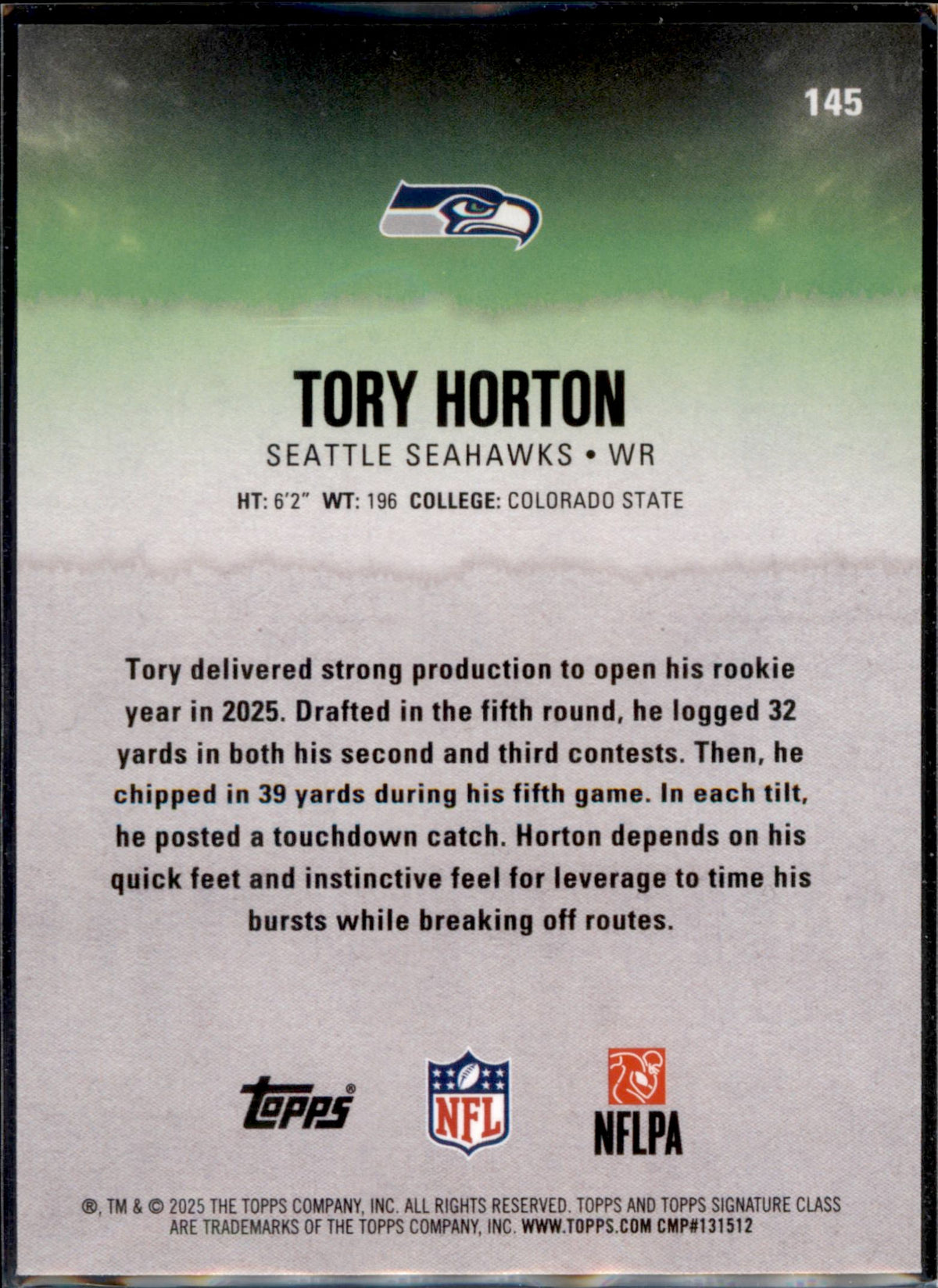 2025 Topps Signature Class #145 Tory Horton Green & Purple