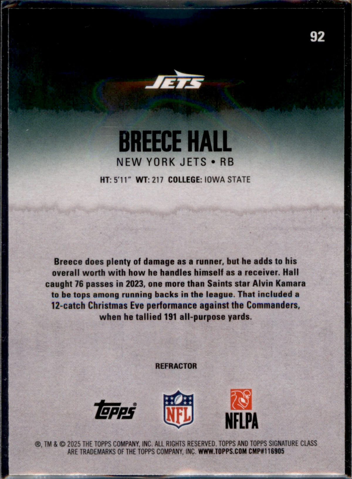 2025 Topps Signature Class #92 Breece Hall Chrome