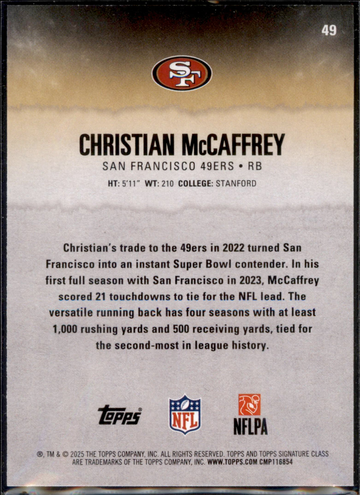 2025 Topps Signature Class #49 Christian McCaffrey Red & Black