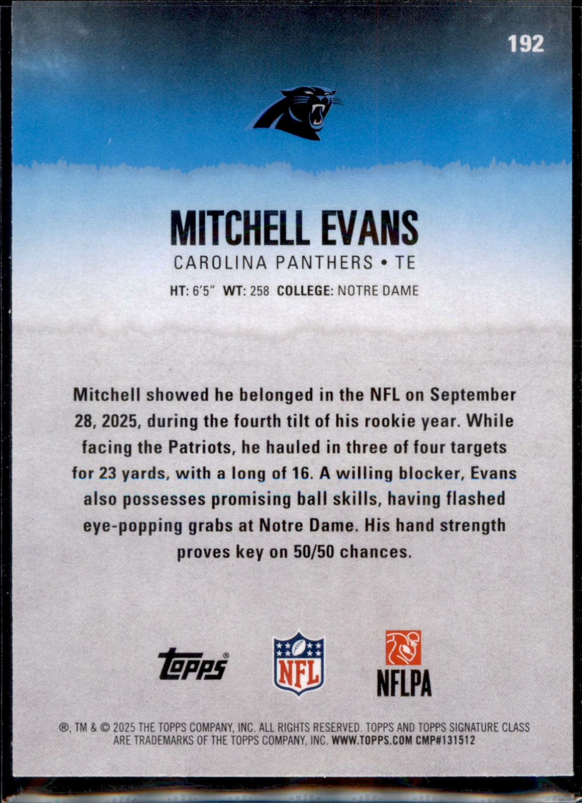 2025 Topps Signature Class #192 Mitchell Evans