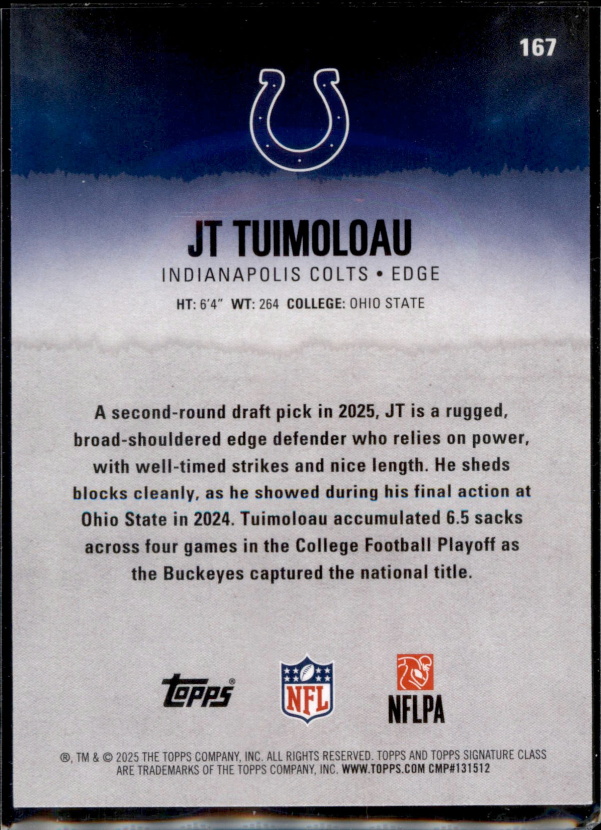 2025 Topps Signature Class #167 JT Tuimoloau