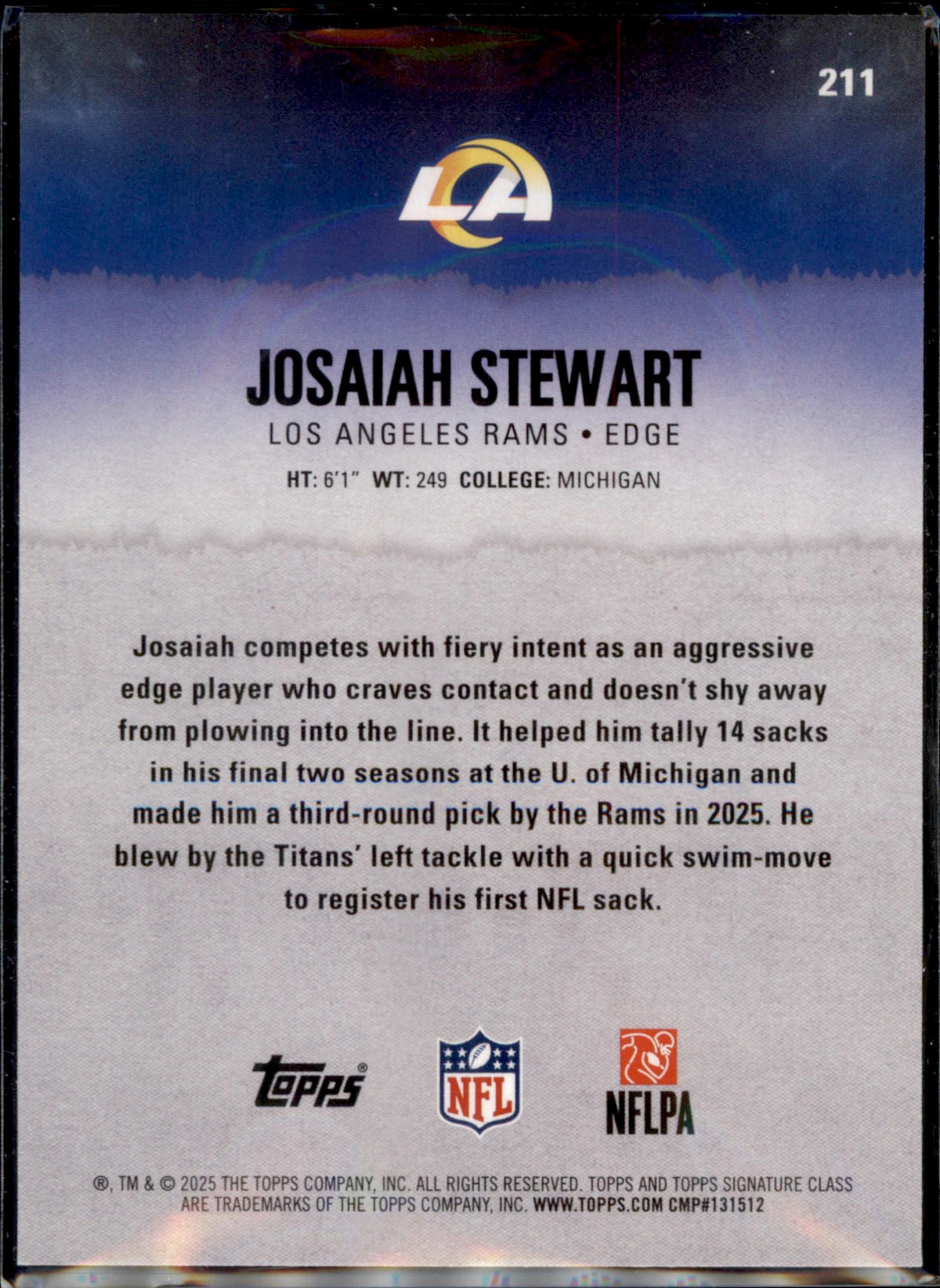 2025 Topps Signature Class #211 Josaiah Stewart