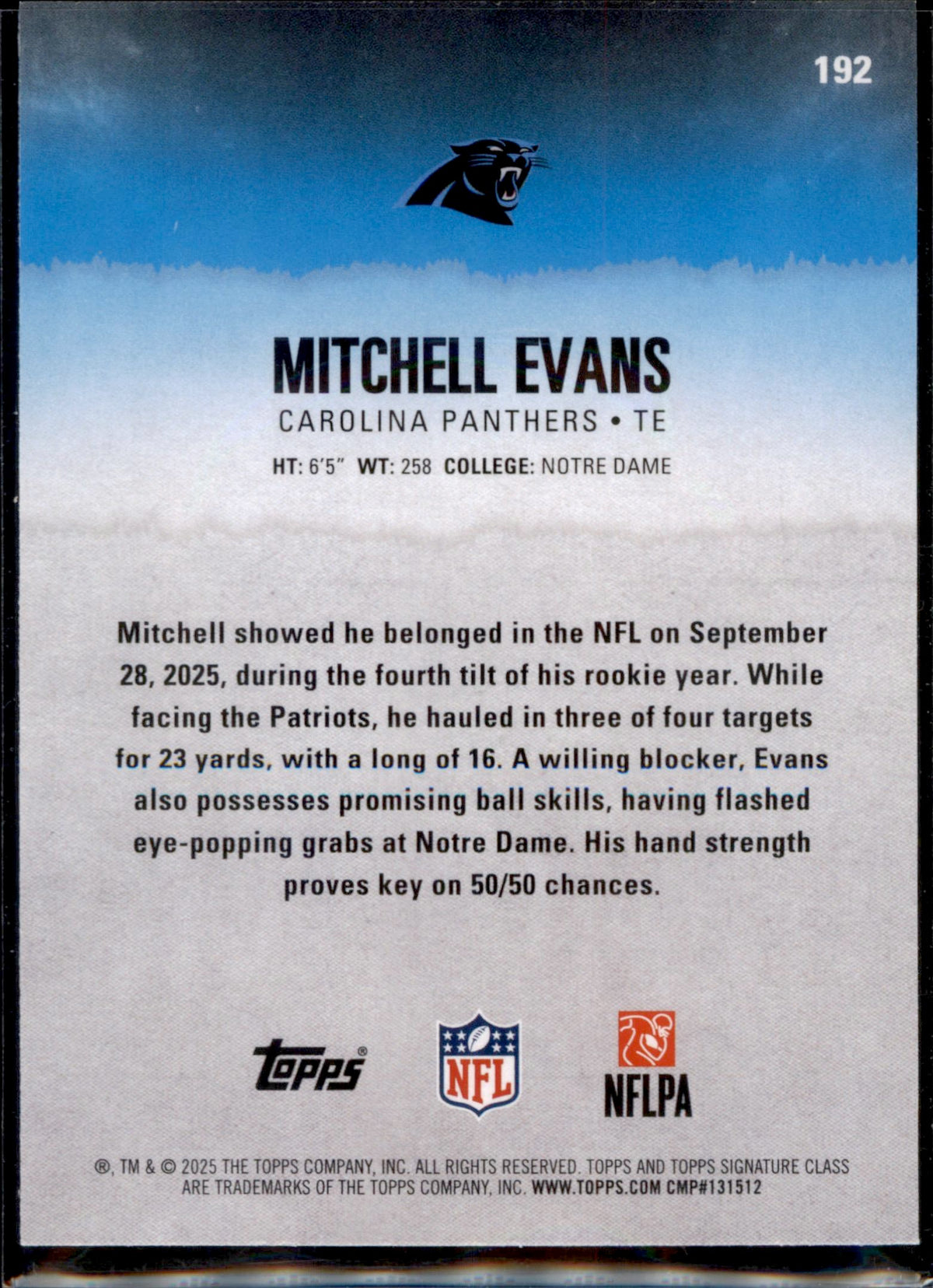 2025 Topps Signature Class #192 Mitchell Evans