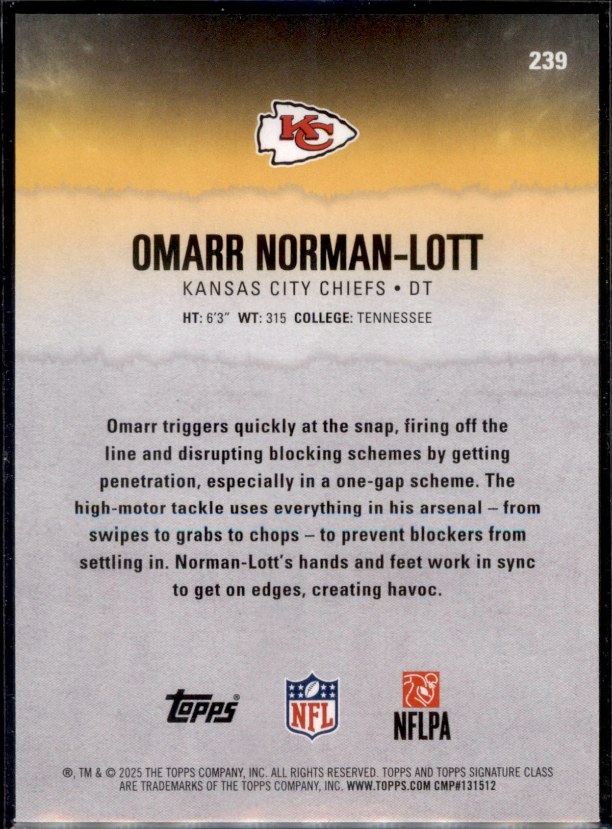2025 Topps Signature Class #239 Omarr Norman-Lott