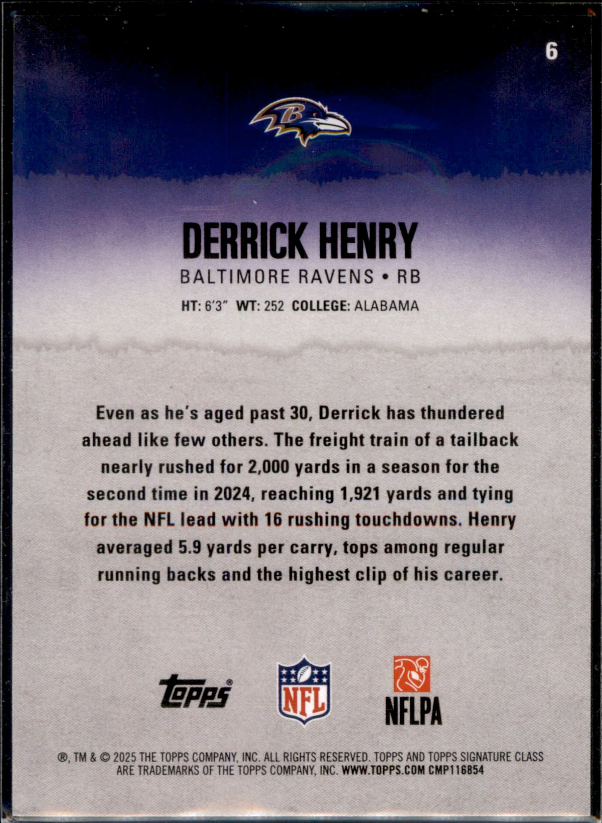 2025 Topps Signature Class #6 Derrick Henry Green & Purple