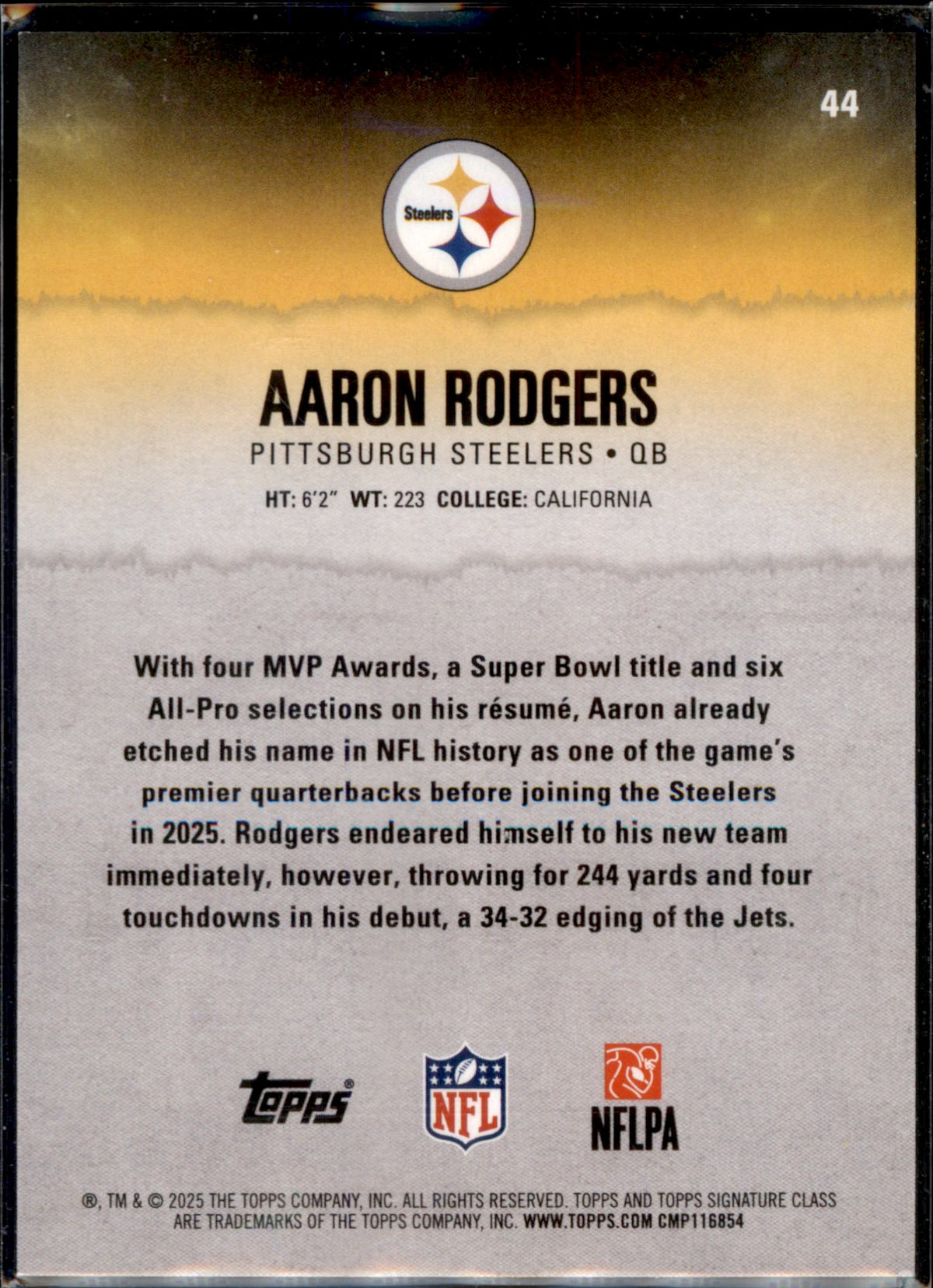 2025 Topps Signature Class #44 Aaron Rodgers Green & Purple