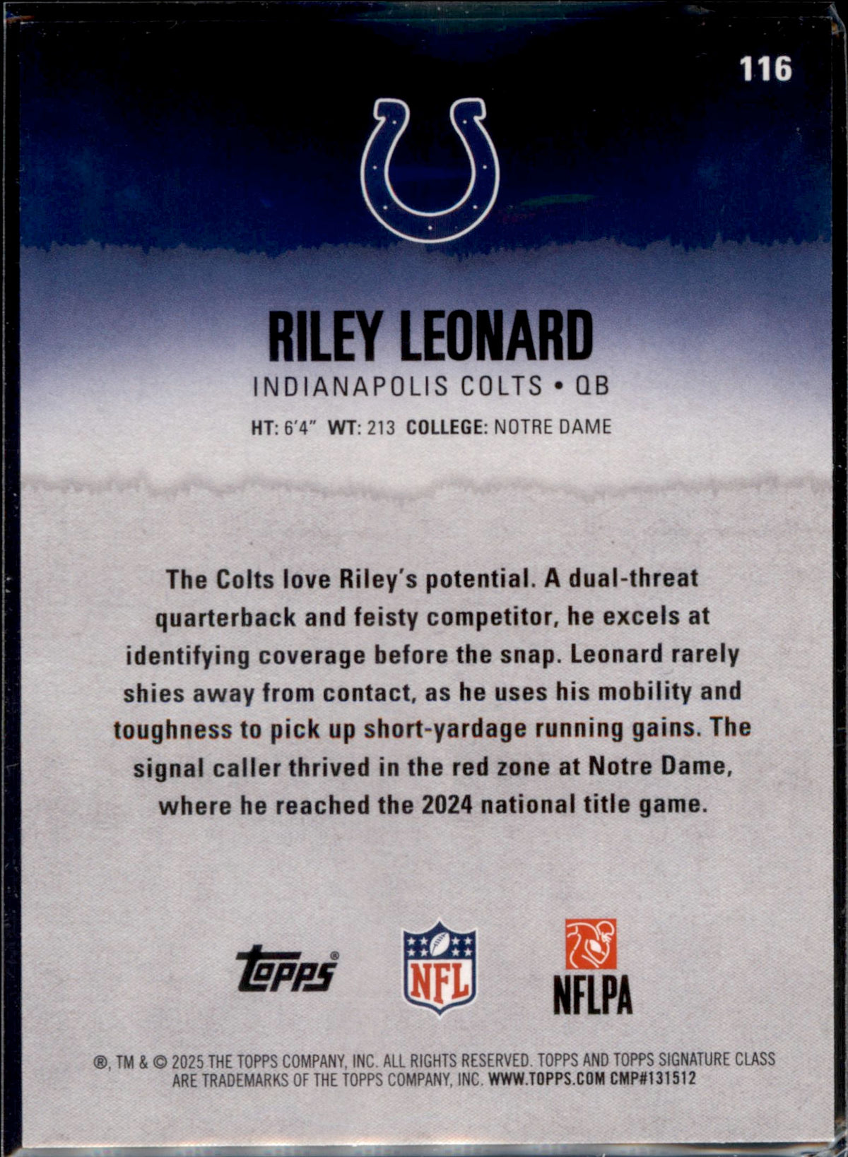 2025 Topps Signature Class #116 Riley Leonard