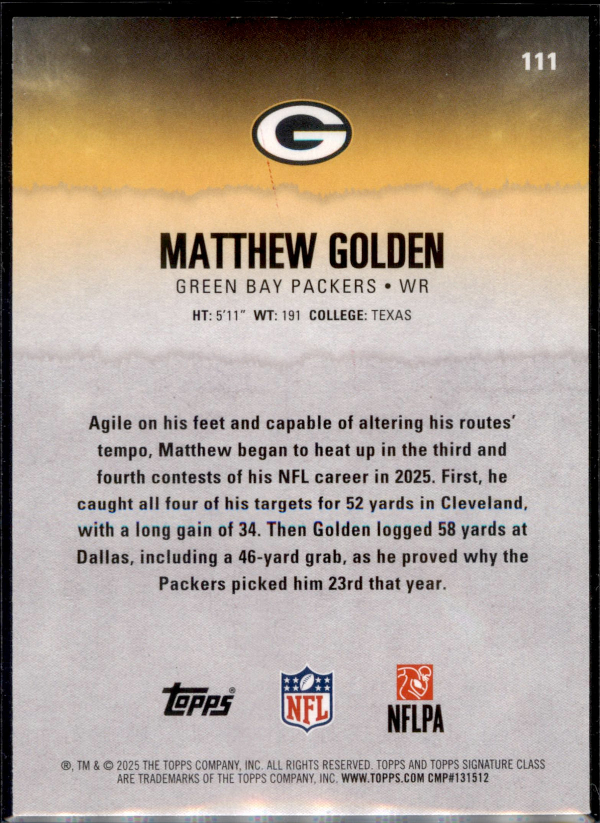 2025 Topps Signature Class #111 Matthew Golden