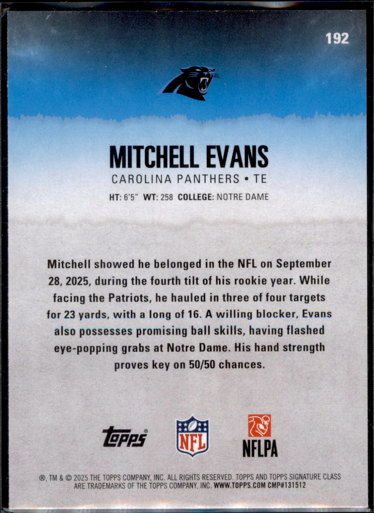 2025 Topps Signature Class #192 Mitchell Evans