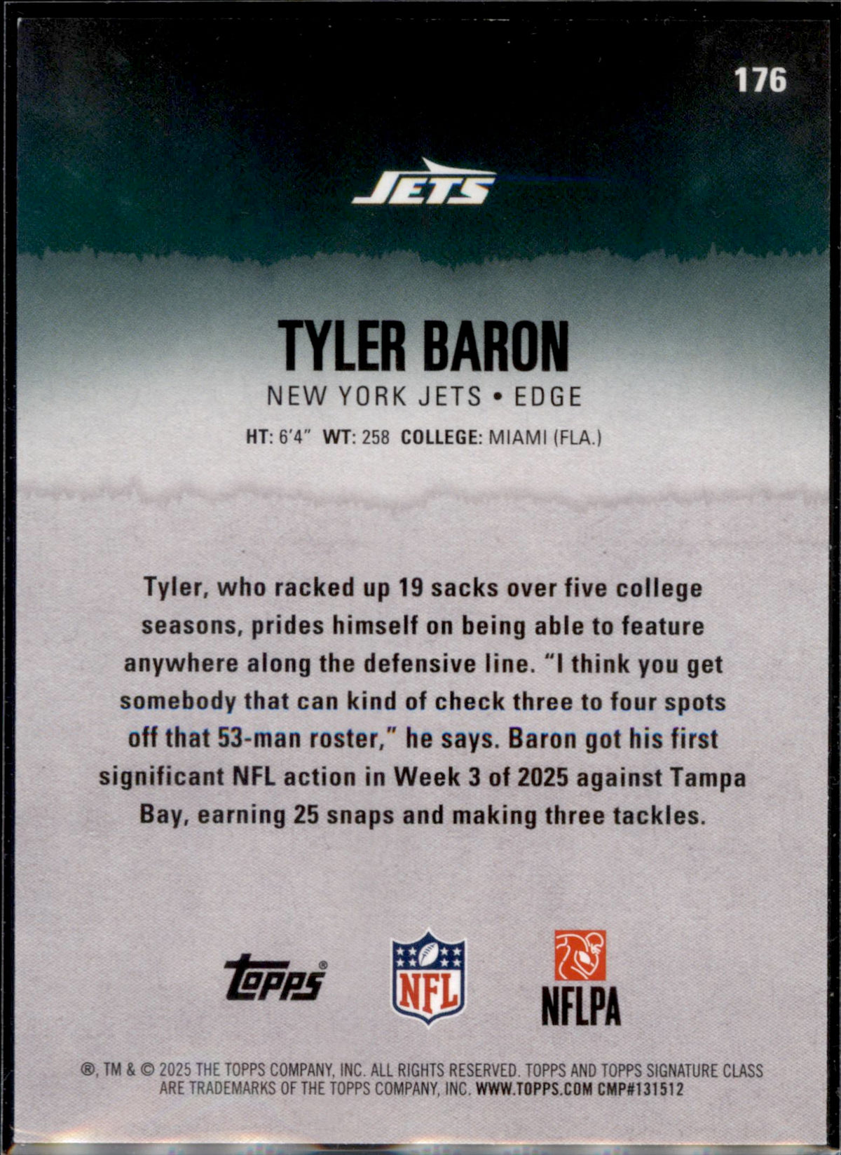 2025 Topps Signature Class #176 Tyler Baron