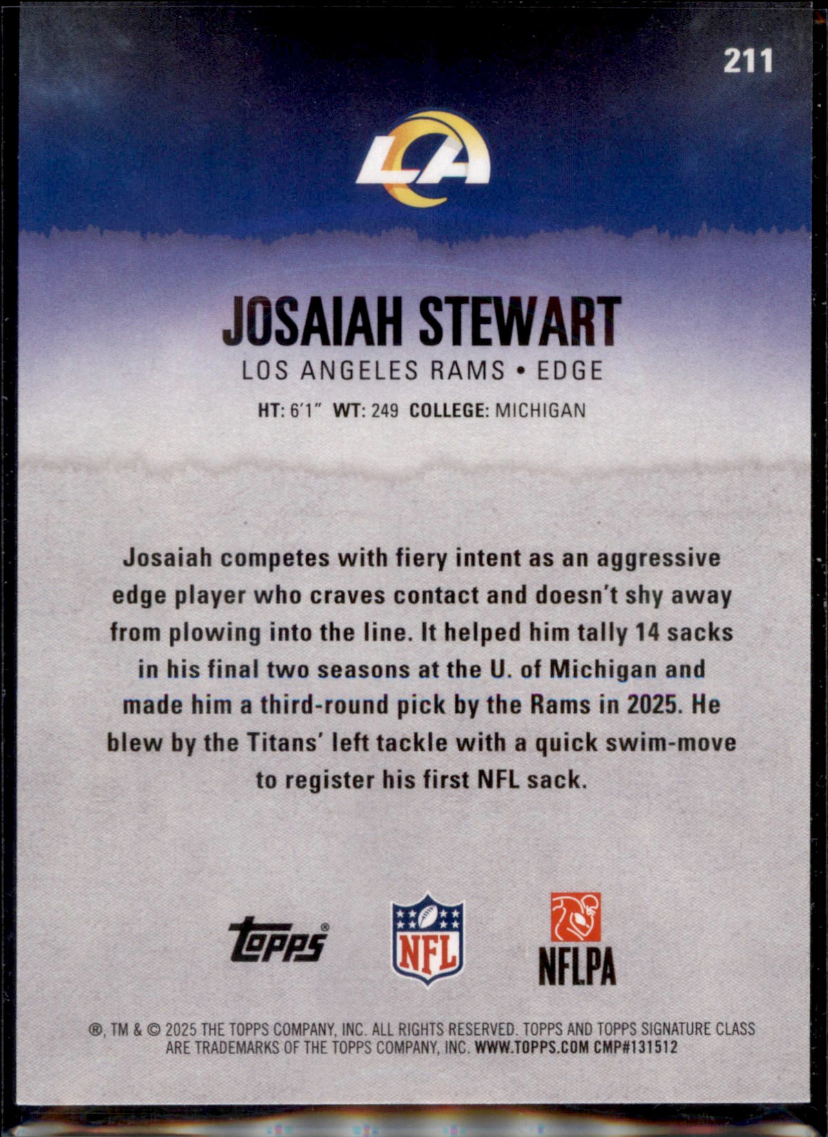 2025 Topps Signature Class #211 Josaiah Stewart