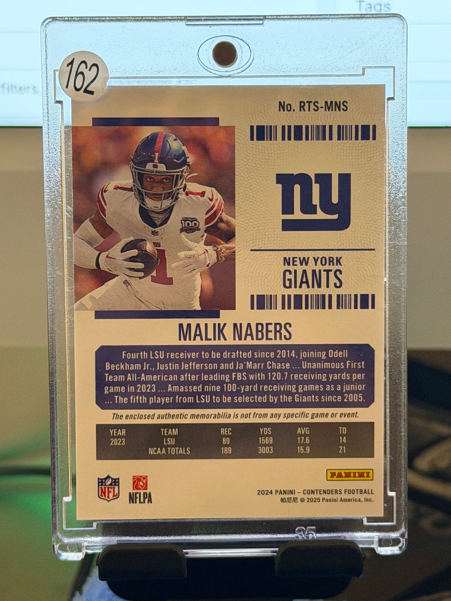 2024 Panini Contenders Malik Nabers Rookie Ticket Swatches RC Patch New York Giants