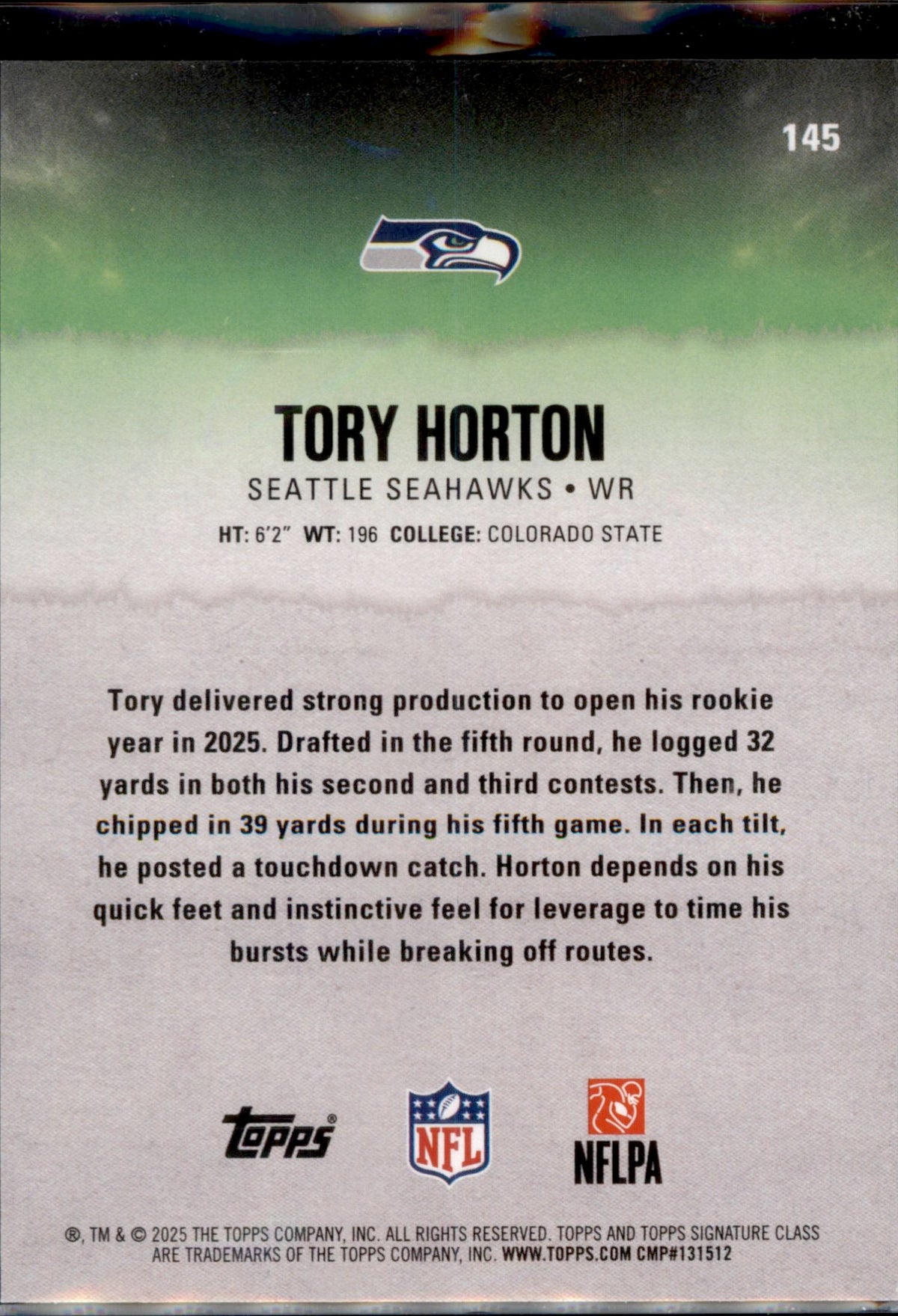 2025 Topps Signature Class #145 Tory Horton Green & Purple
