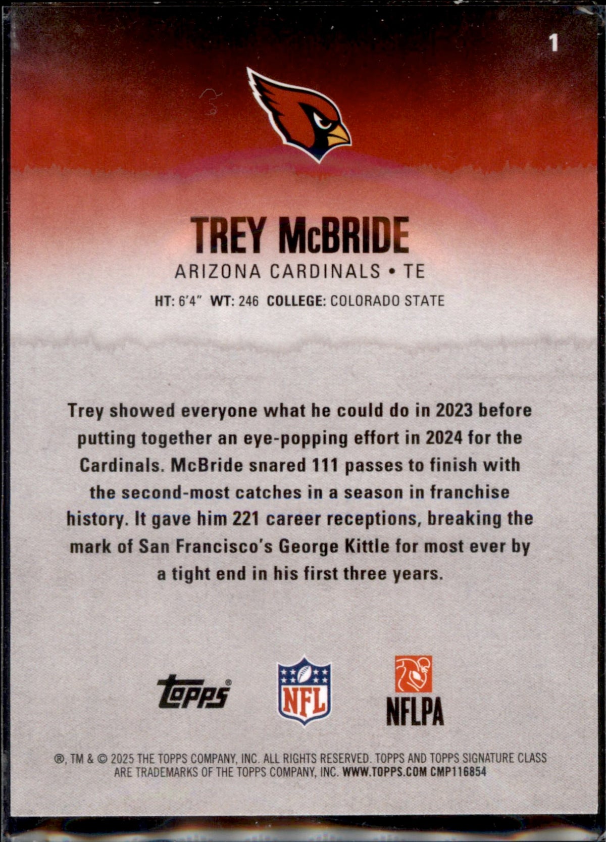 2025 Topps Signature Class #1 Trey McBride Green & Purple
