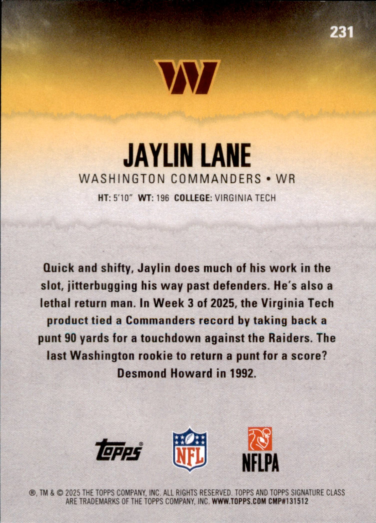 2025 Topps Signature Class #231 Jaylin Lane Green & Purple
