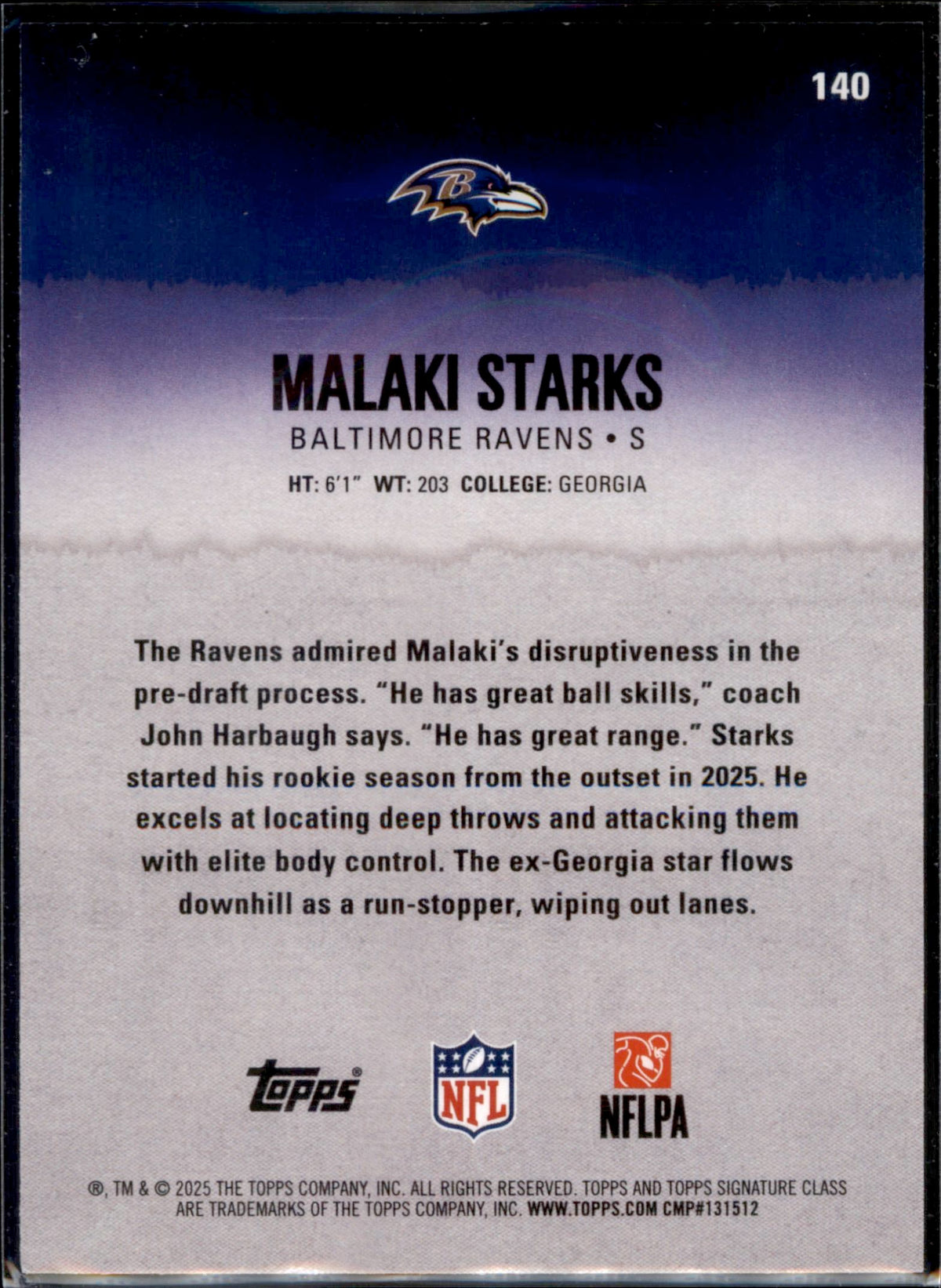 2025 Topps Signature Class #140 Malaki Starks Green & Purple