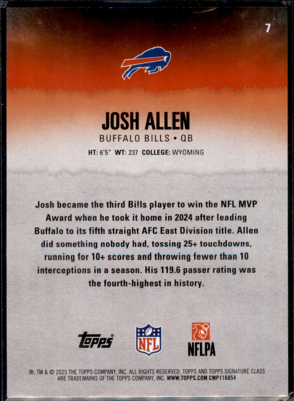 2025 Topps Signature Class #7 Josh Allen Blue & Yellow