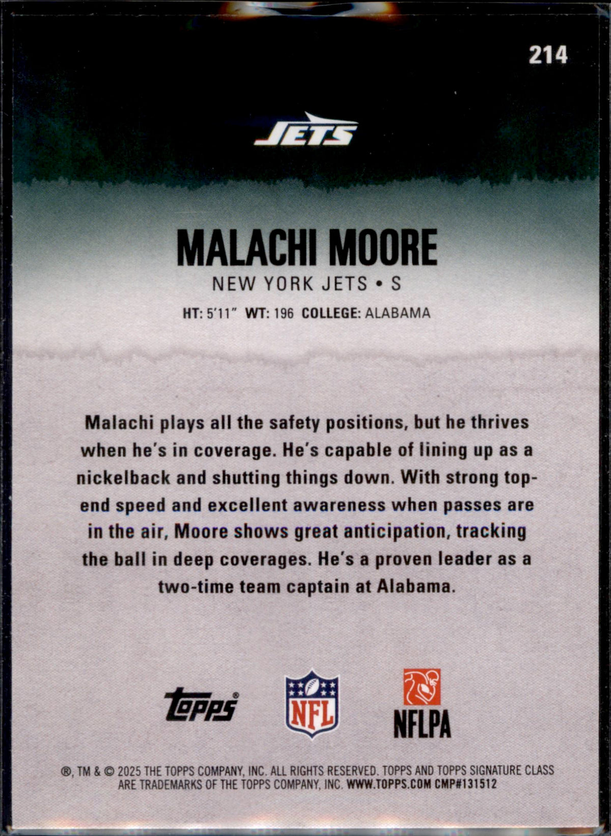 2025 Topps Signature Class #214 Malachi Moore Red & Black