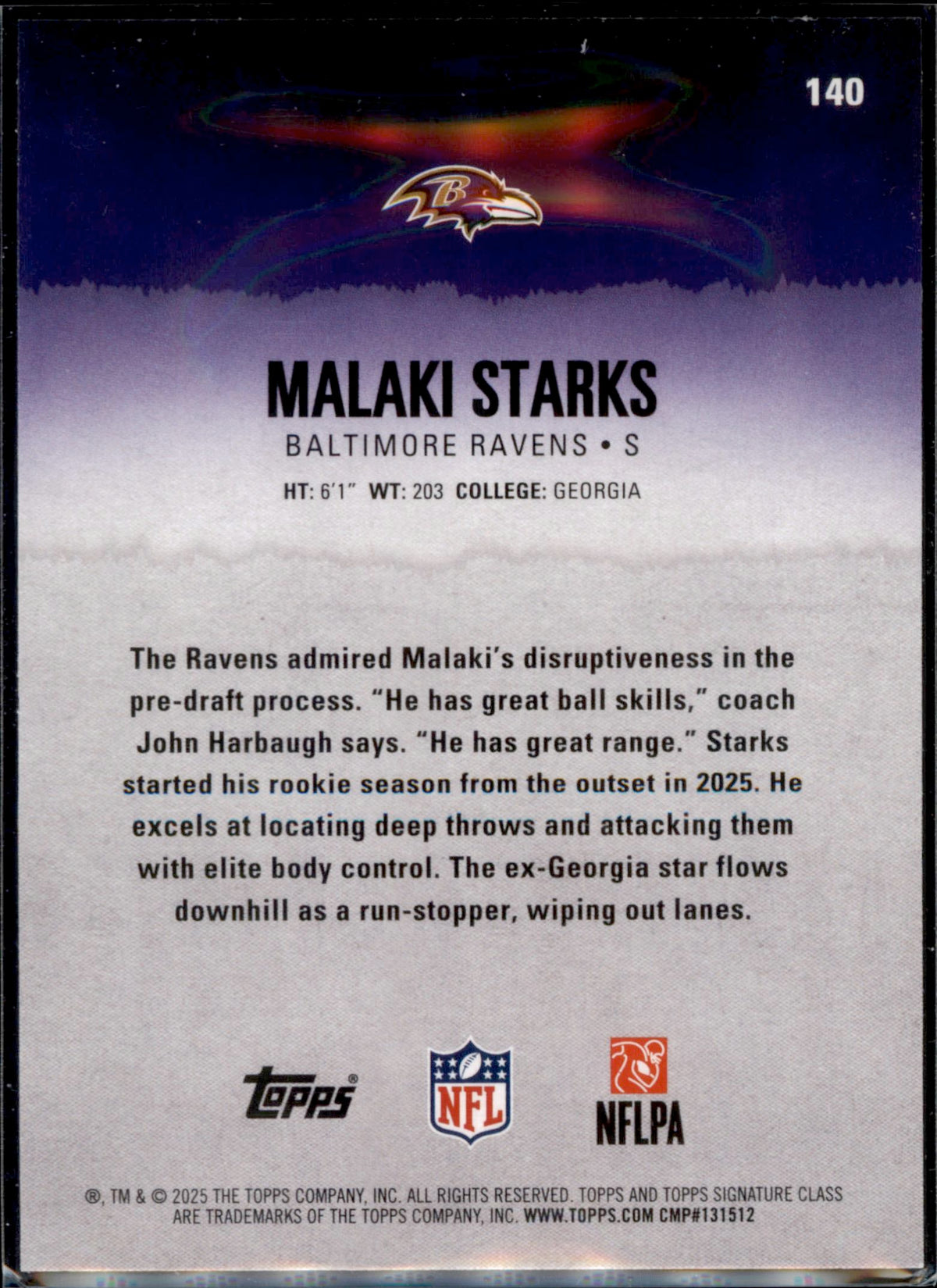 2025 Topps Signature Class #140 Malaki Starks
