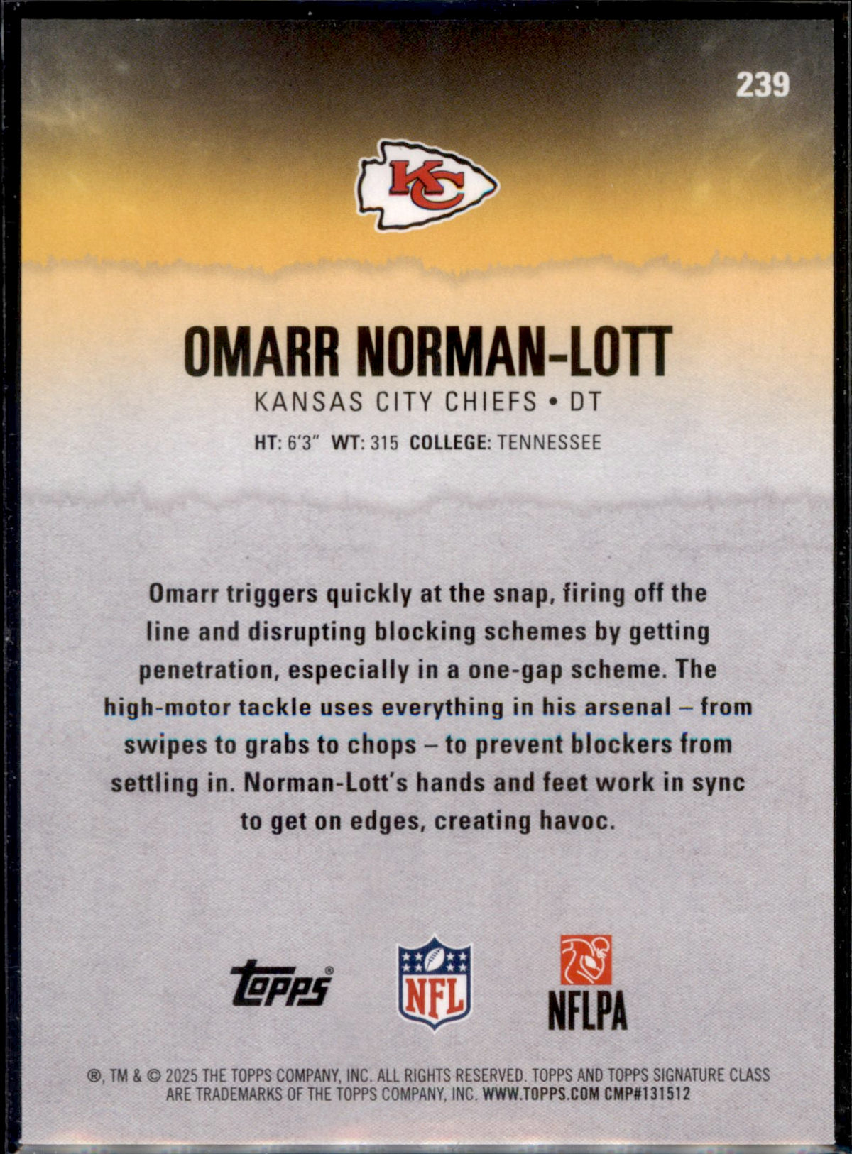 2025 Topps Signature Class #239 Omarr Norman-Lott