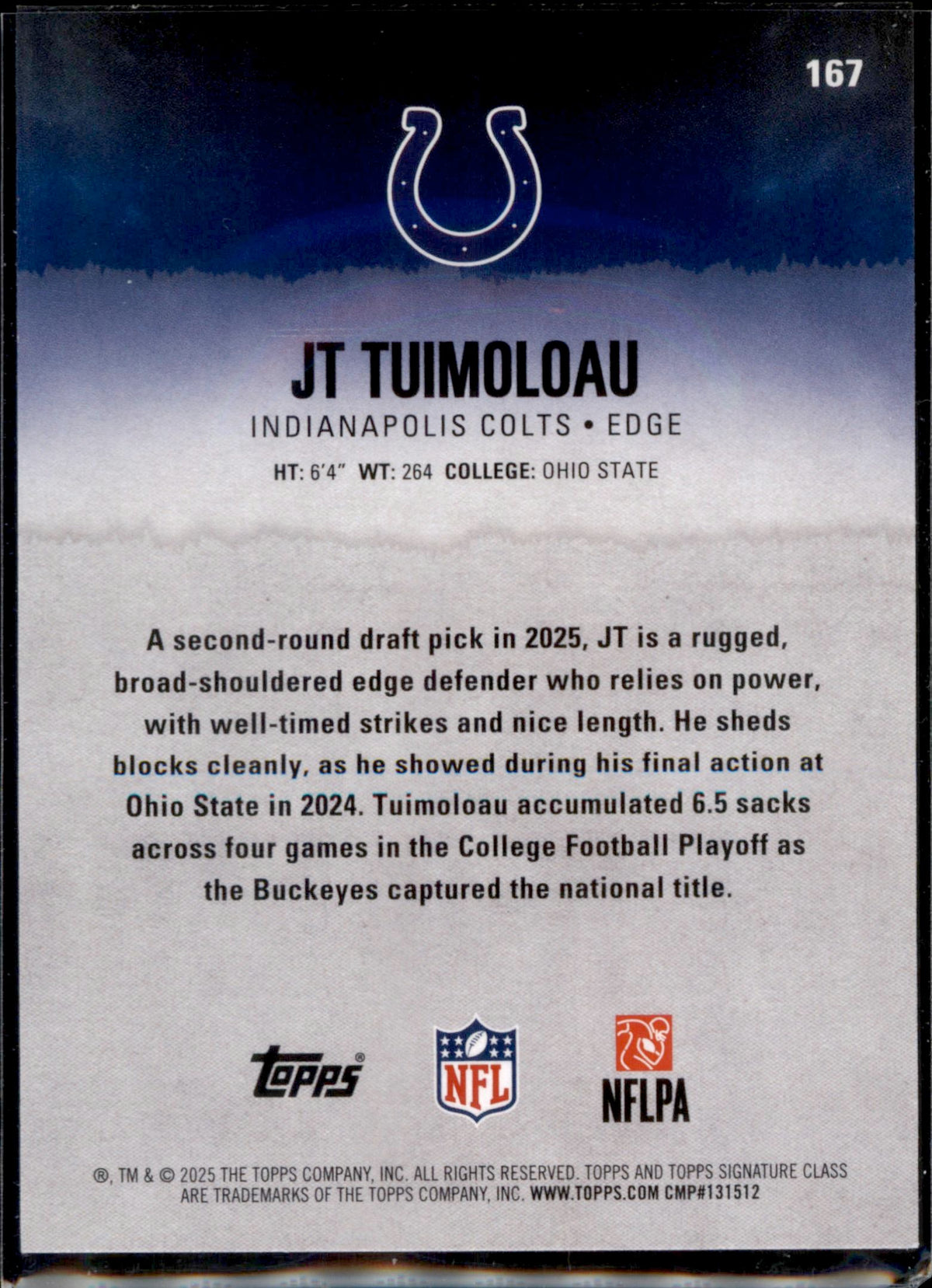 2025 Topps Signature Class #167 JT Tuimoloau