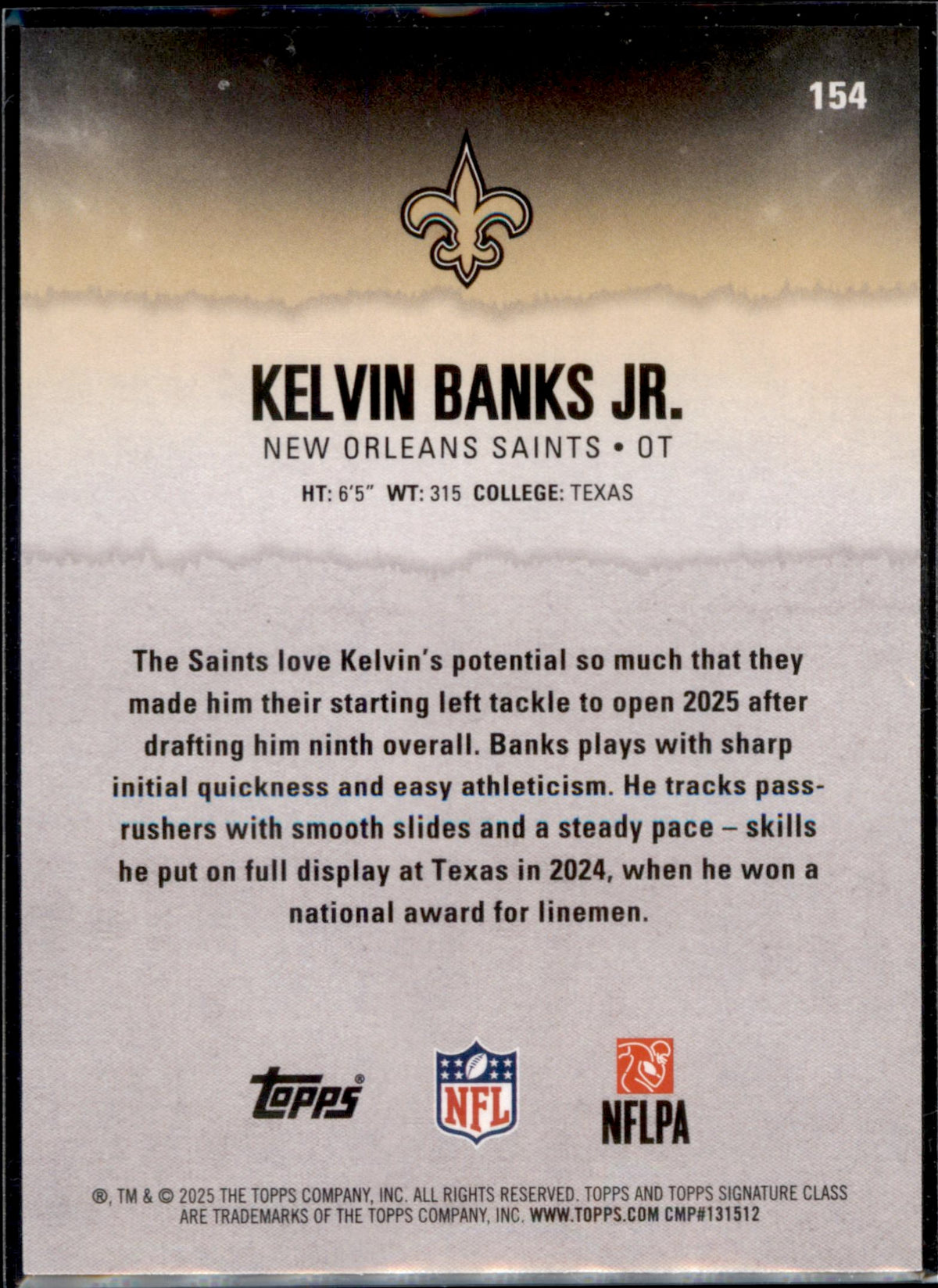 2025 Topps Signature Class #154 Kelvin Banks Jr. Blue & Yellow