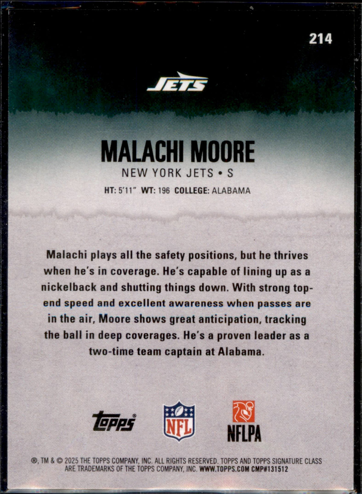 2025 Topps Signature Class #214 Malachi Moore Blue & Yellow