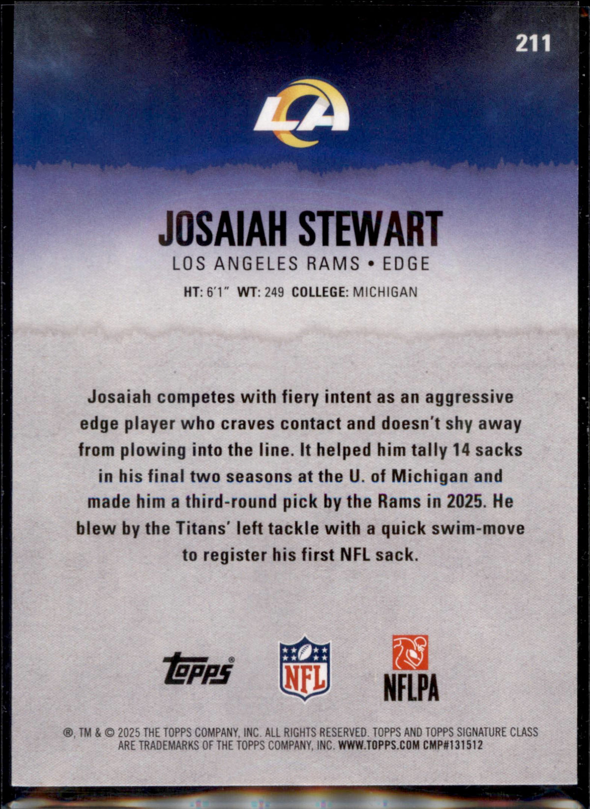 2025 Topps Signature Class #211 Josaiah Stewart