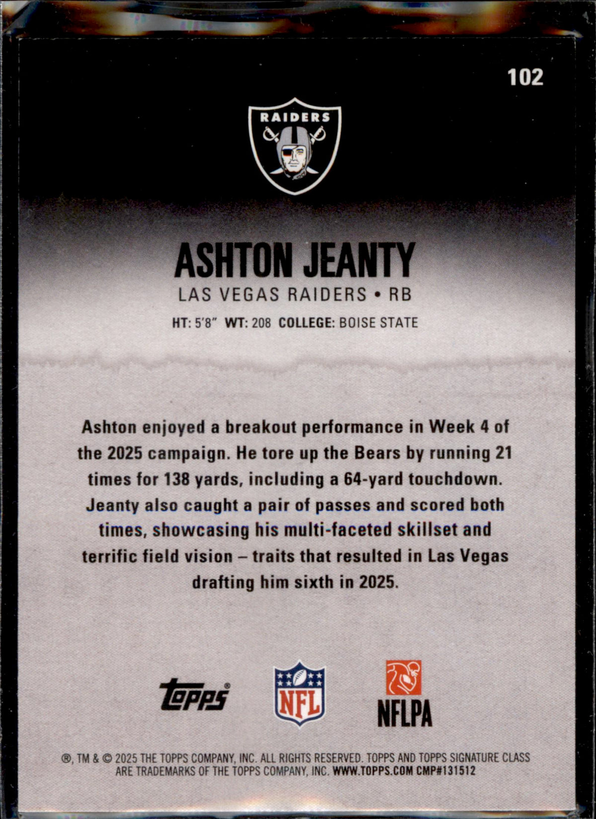 2025 Topps Signature Class #102 Ashton Jeanty Chrome