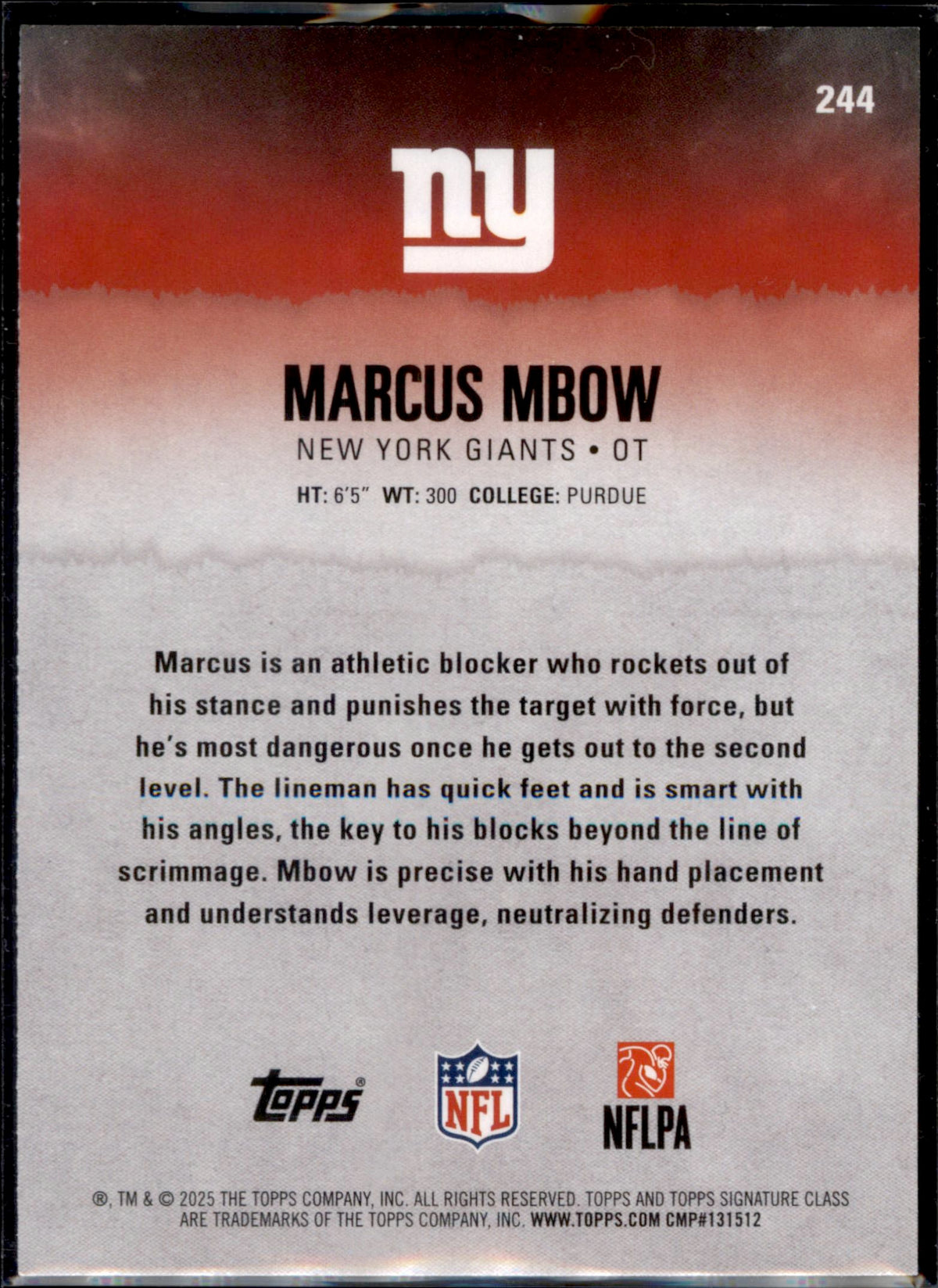 2025 Topps Signature Class #244 Marcus Mbow