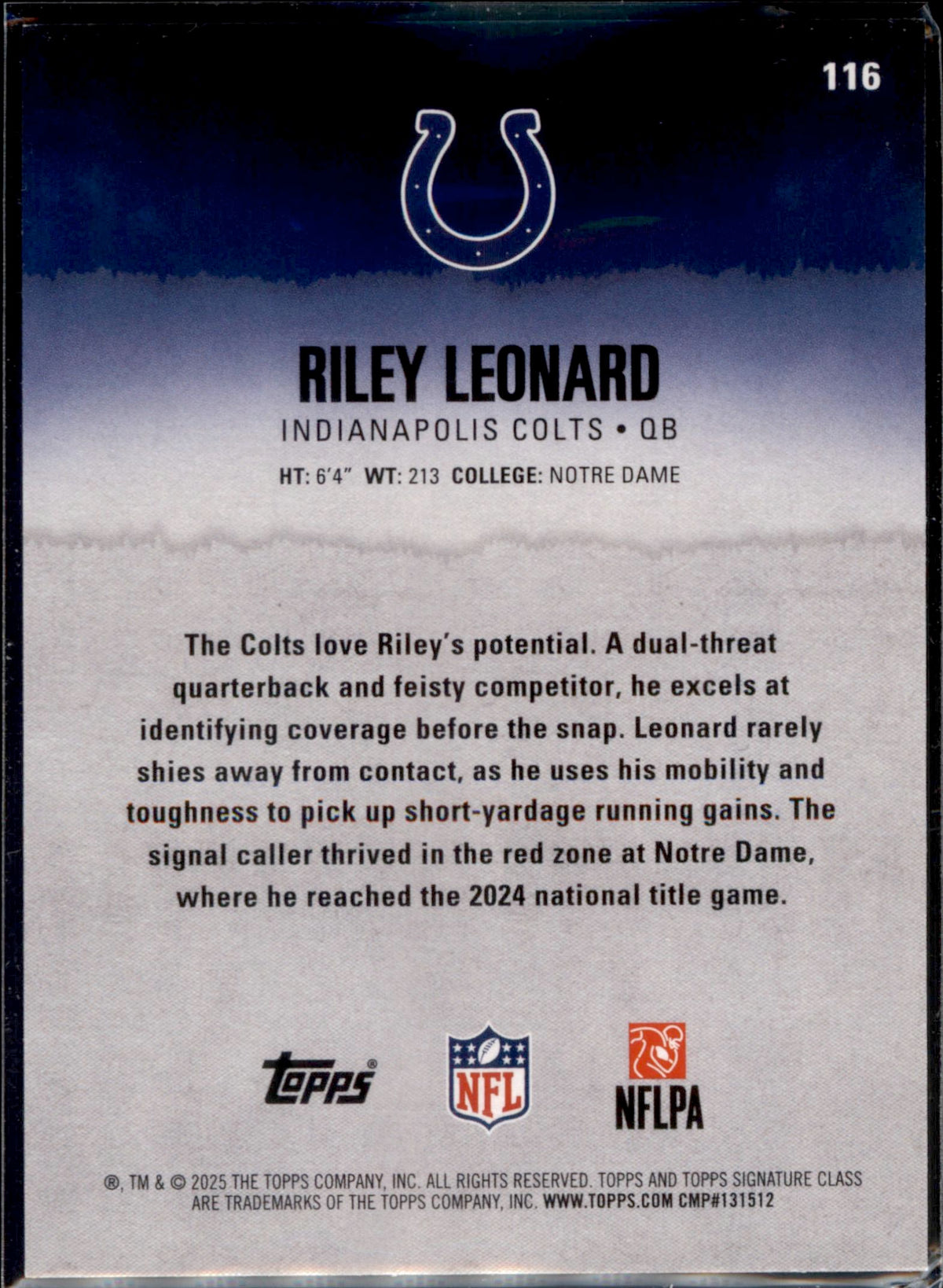 2025 Topps Signature Class #116 Riley Leonard