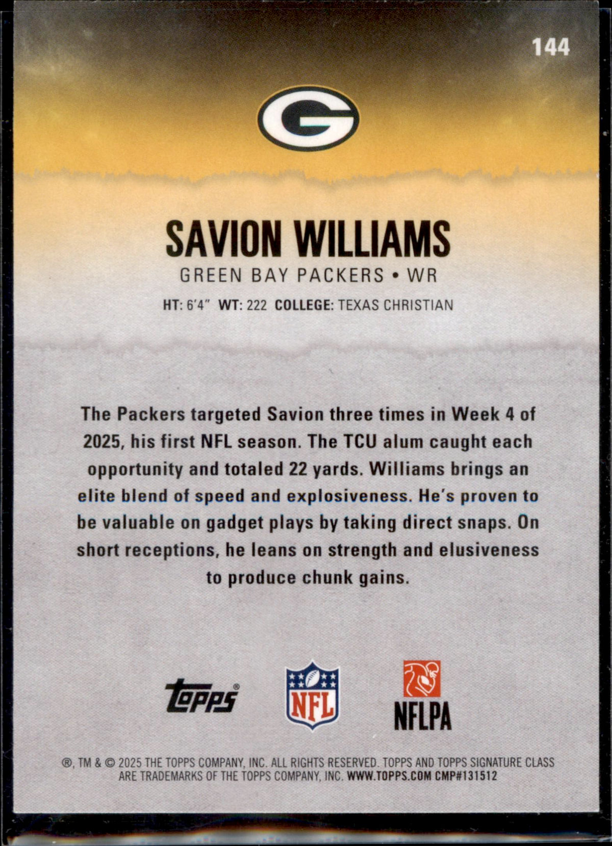2025 Topps Signature Class #144 Savion Williams