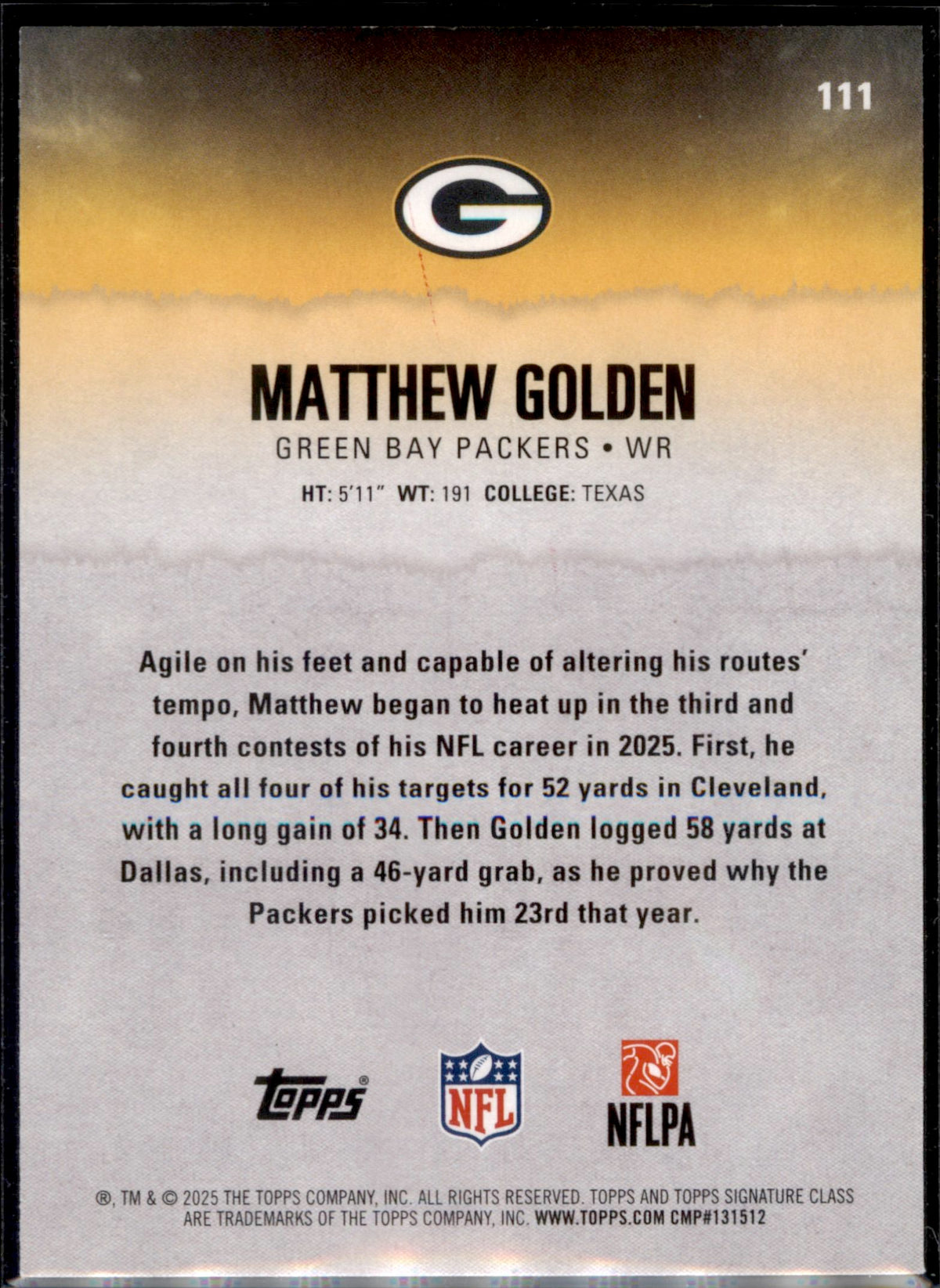 2025 Topps Signature Class #111 Matthew Golden