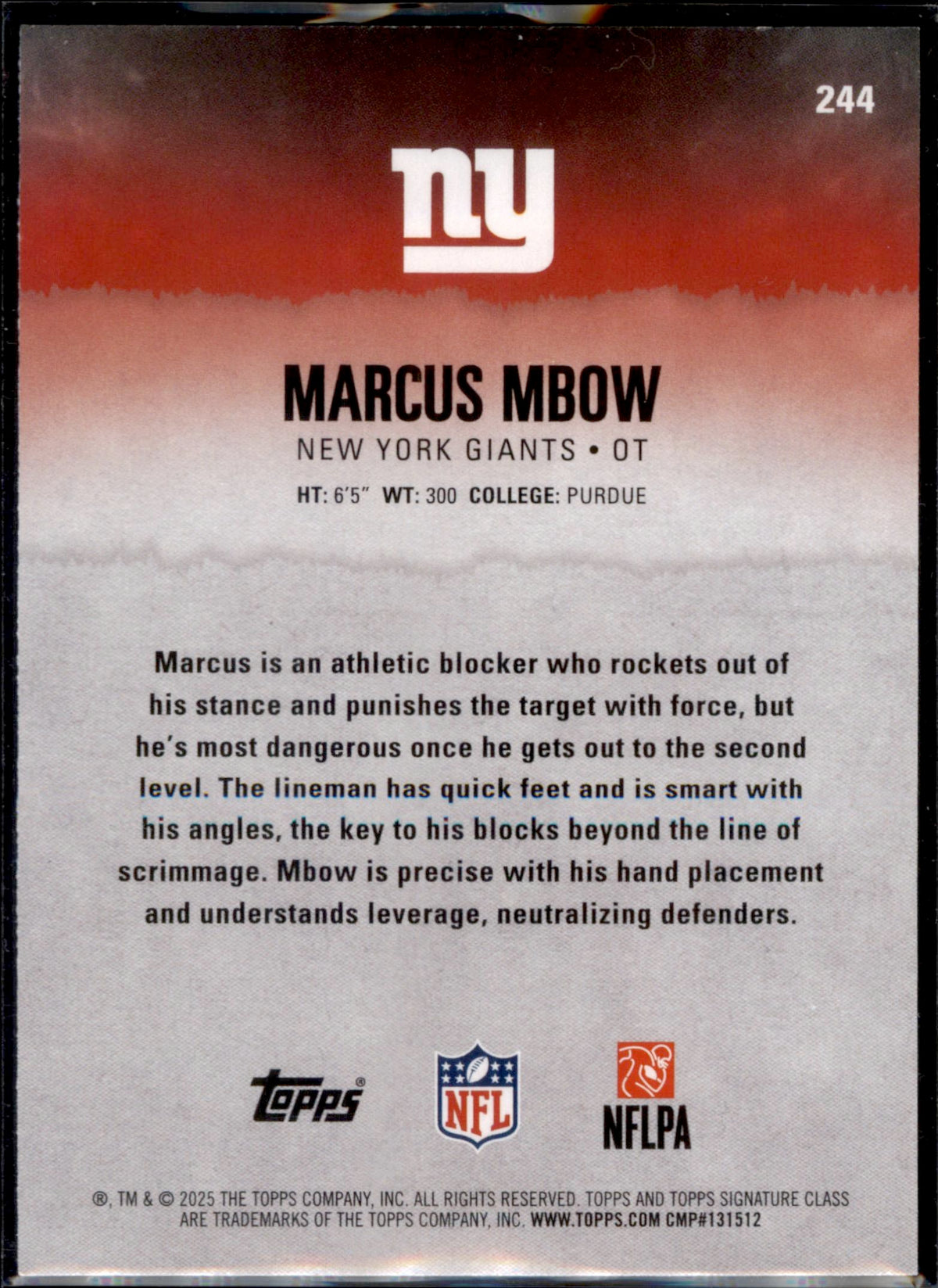 2025 Topps Signature Class #244 Marcus Mbow