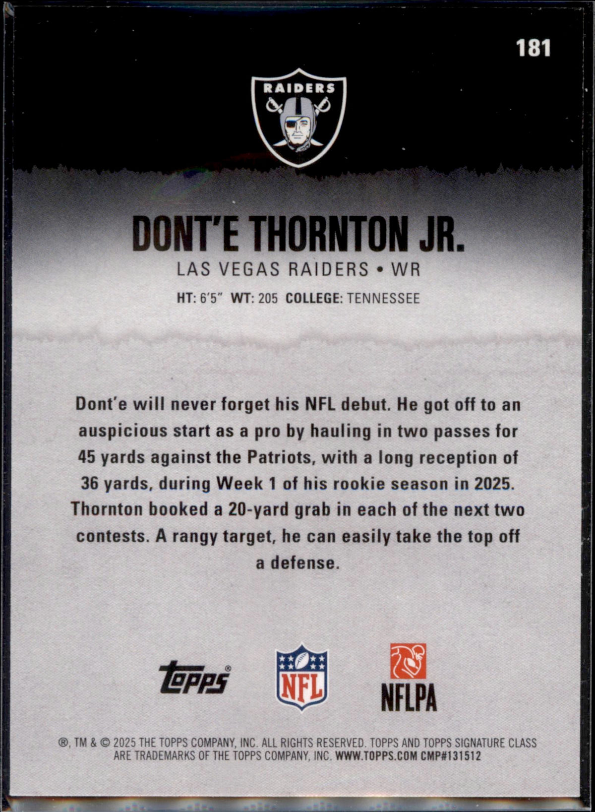 2025 Topps Signature Class #181 Dont'e Thornton Jr.