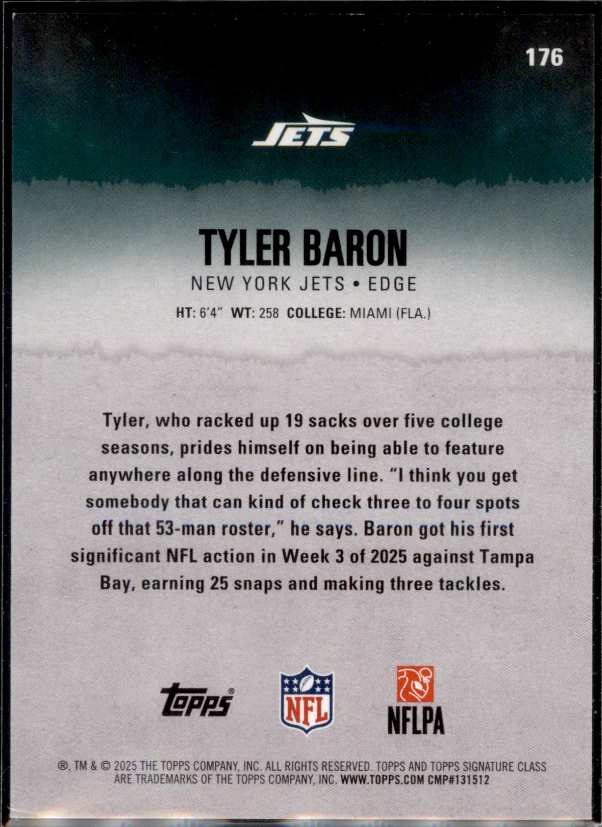 2025 Topps Signature Class #176 Tyler Baron