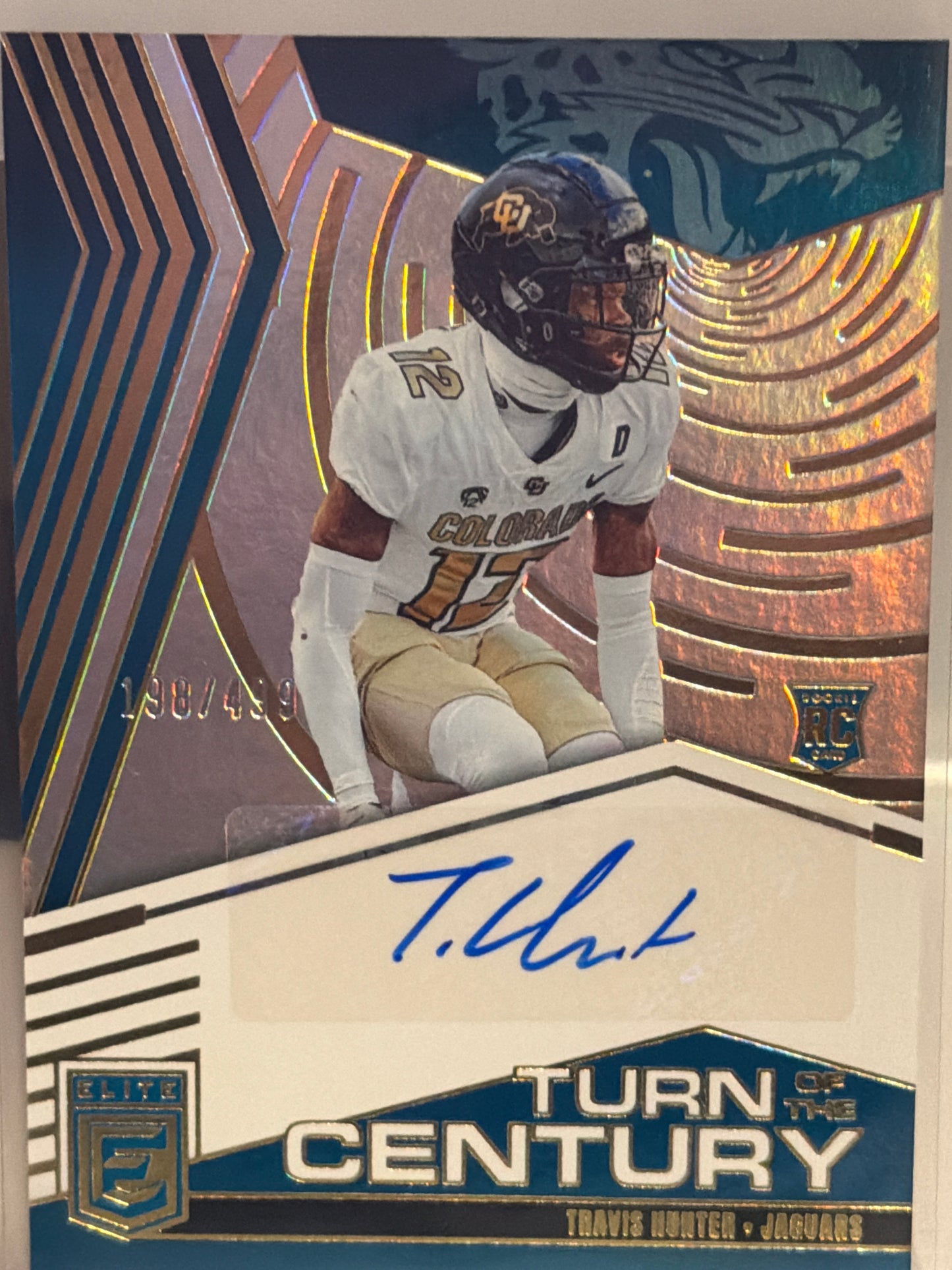 2023 Elite Turn of the Century Auto – Travis Hunter BLUE Foil – Rookie Autograph – Serial Numbered 138/499