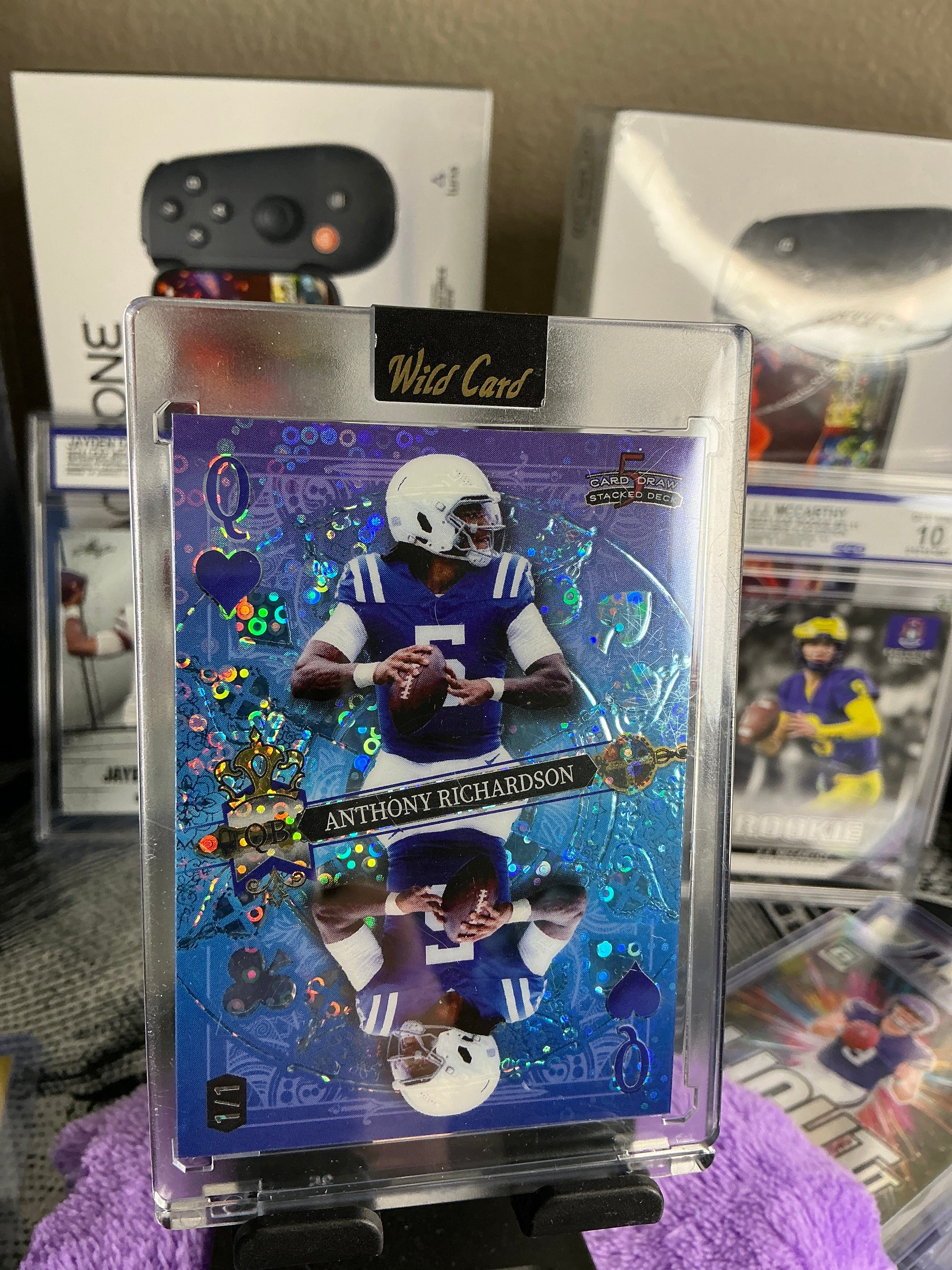 Anthony Richardson Wild Card Stacked Deck 5 Card Draw Queen of Hearts Q♥ 1/1 Sealed Encased