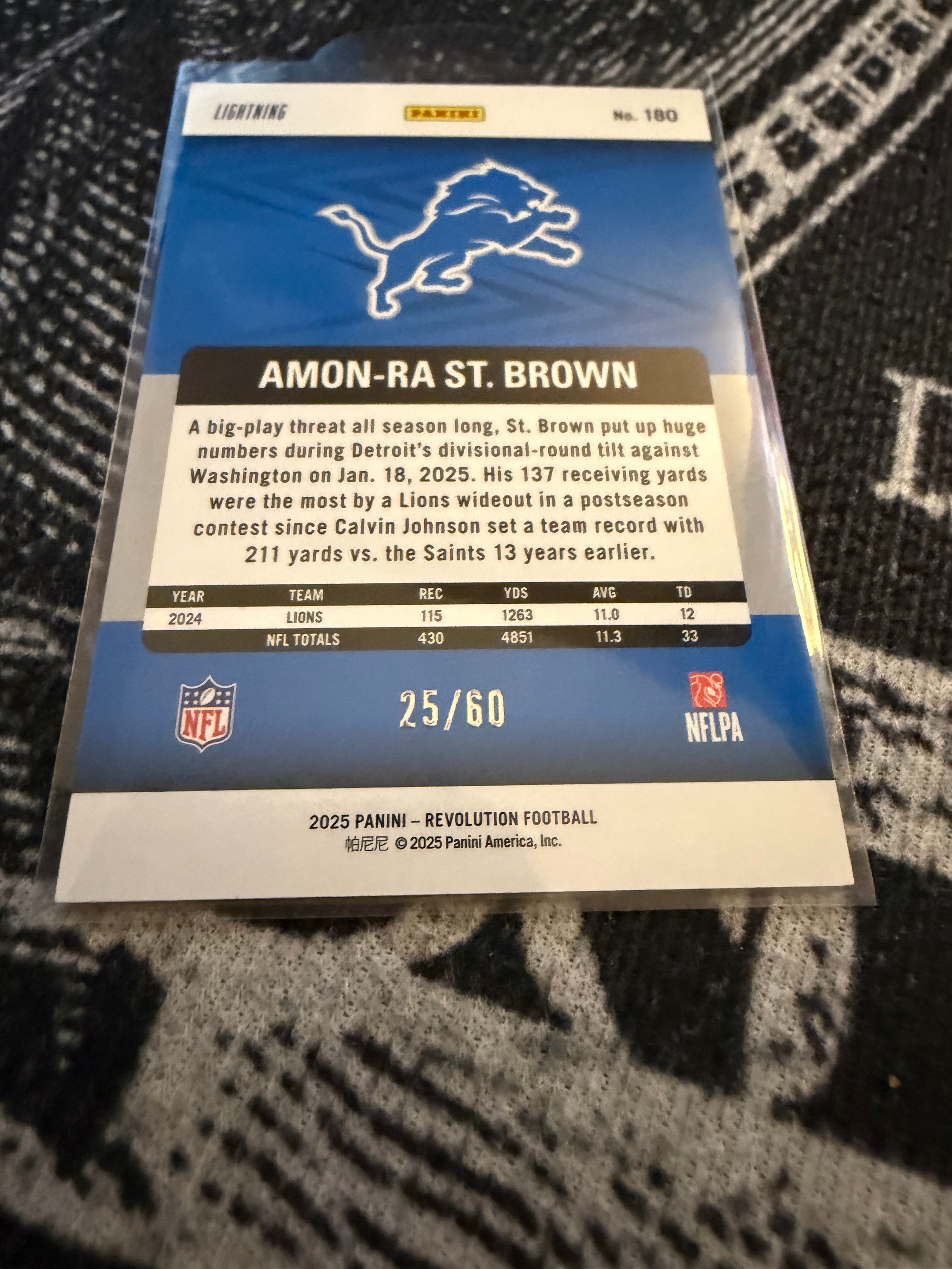 Amon-Ra St. Brown 2025 Panini Revolution Lightning Parallel 25/60 Detroit Lions