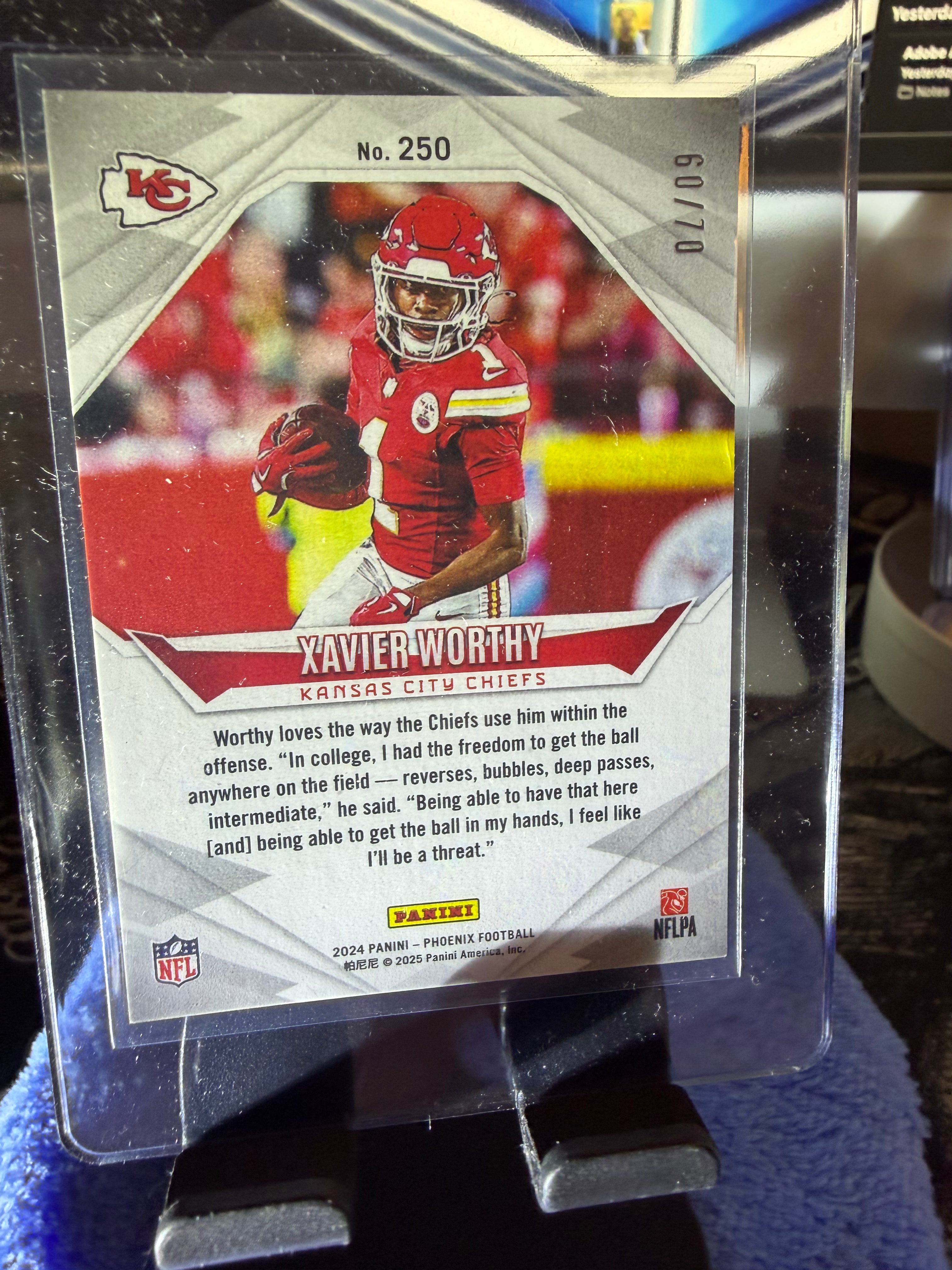 Xavier Worthy 2024 Panini Phoenix Blue Rookie Card #250 /70 – Kansas City Chiefs