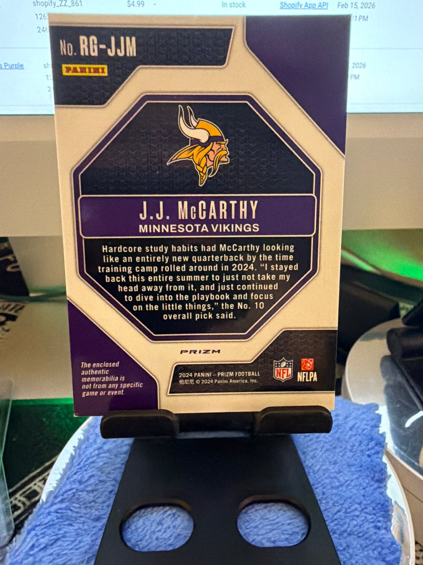 2024 Panini Prizm J.J. McCarthy Rookie Gear Green Prizm RC Patch Minnesota Vikings