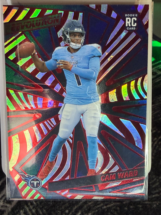Cam Ward rookie Revolution parallel NFL trading card Tennessee Titans colorful background