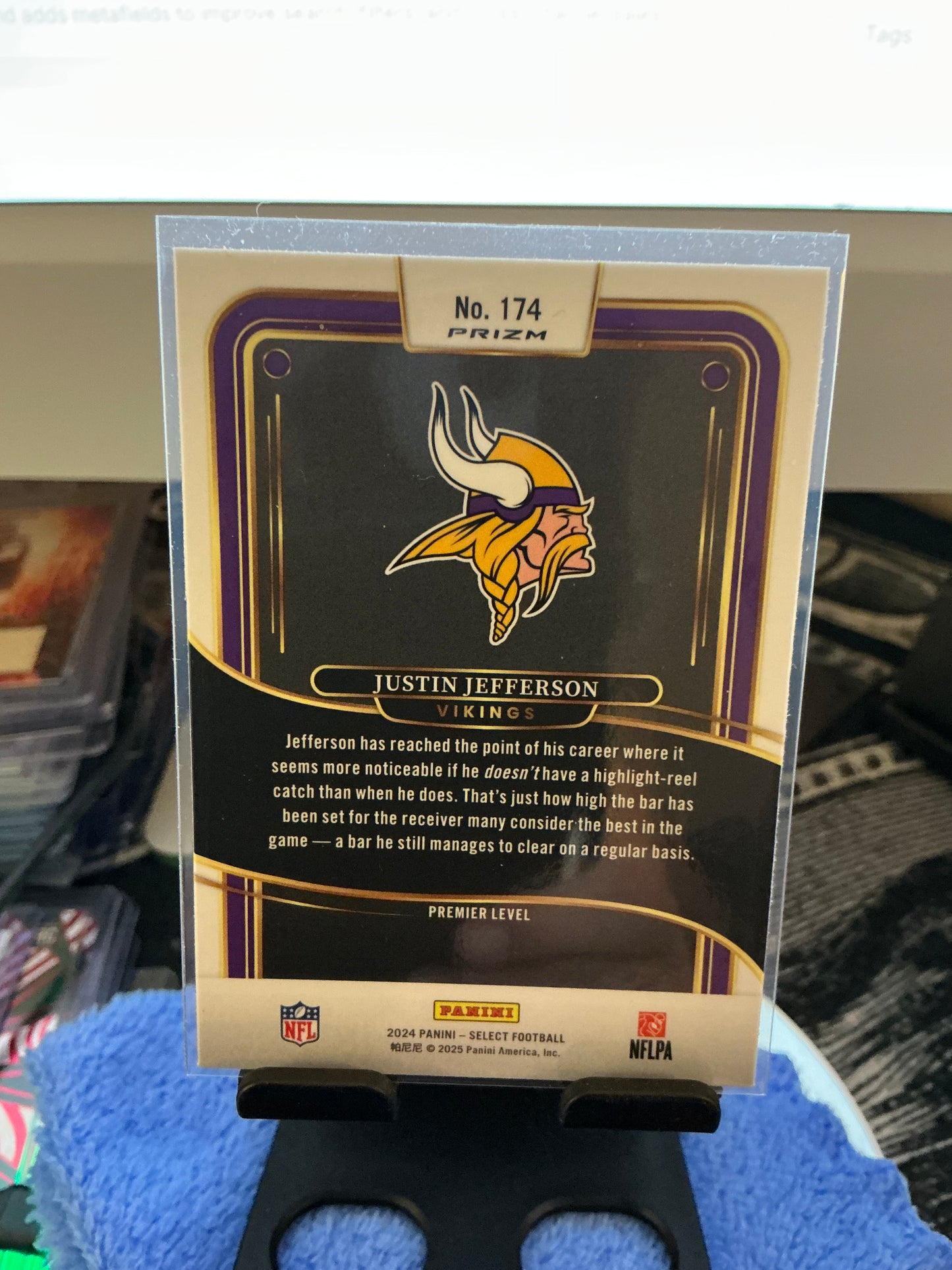 2024 Panini Select Justin Jefferson Premier Level Prizm Football Card Minnesota Vikings