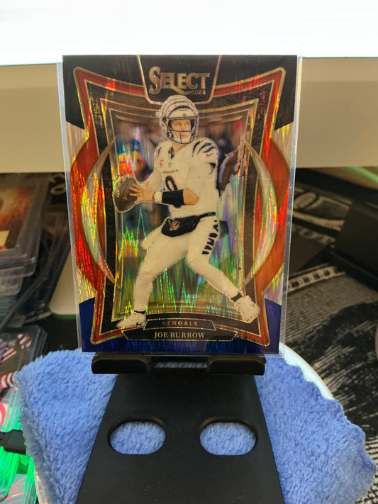 2024 Panini Select Joe Burrow Red White Blue Shock Prizm Football Card Bengals