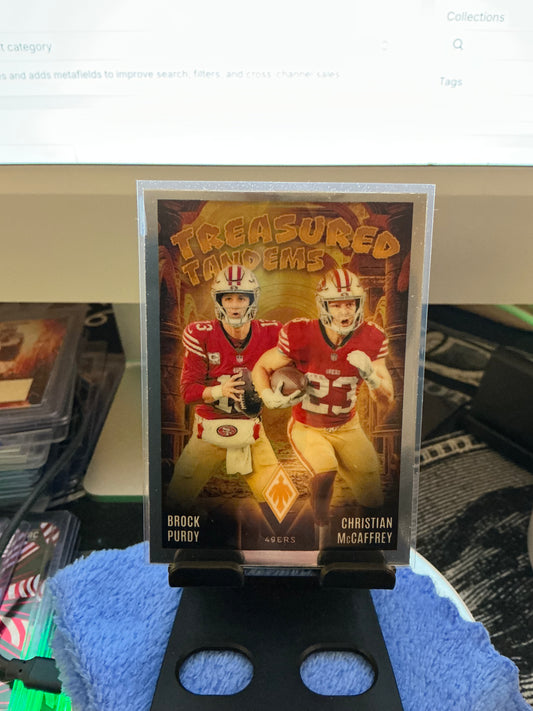 2024 Panini Phoenix Treasured Tandems Brock Purdy Christian McCaffrey Insert San Francisco 49ers