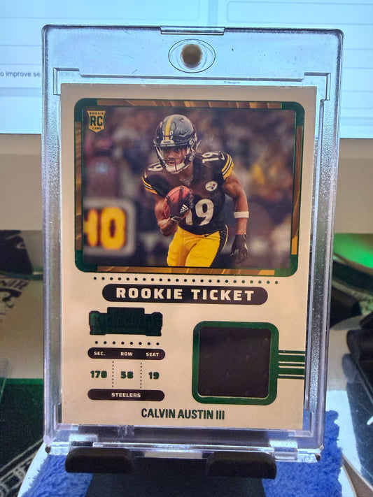 2022 Panini Contenders Calvin Austin III Rookie Ticket Patch Green Parallel RC Steelers