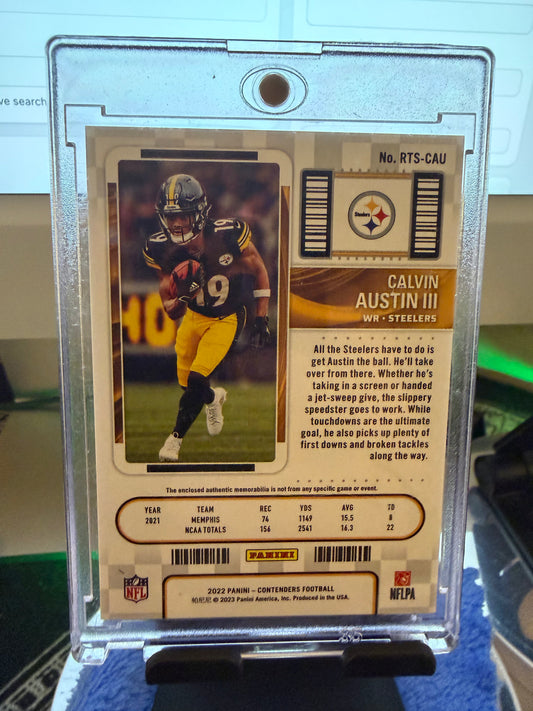 2022 Panini Contenders Calvin Austin III Rookie Ticket Patch Green Parallel RC Steelers