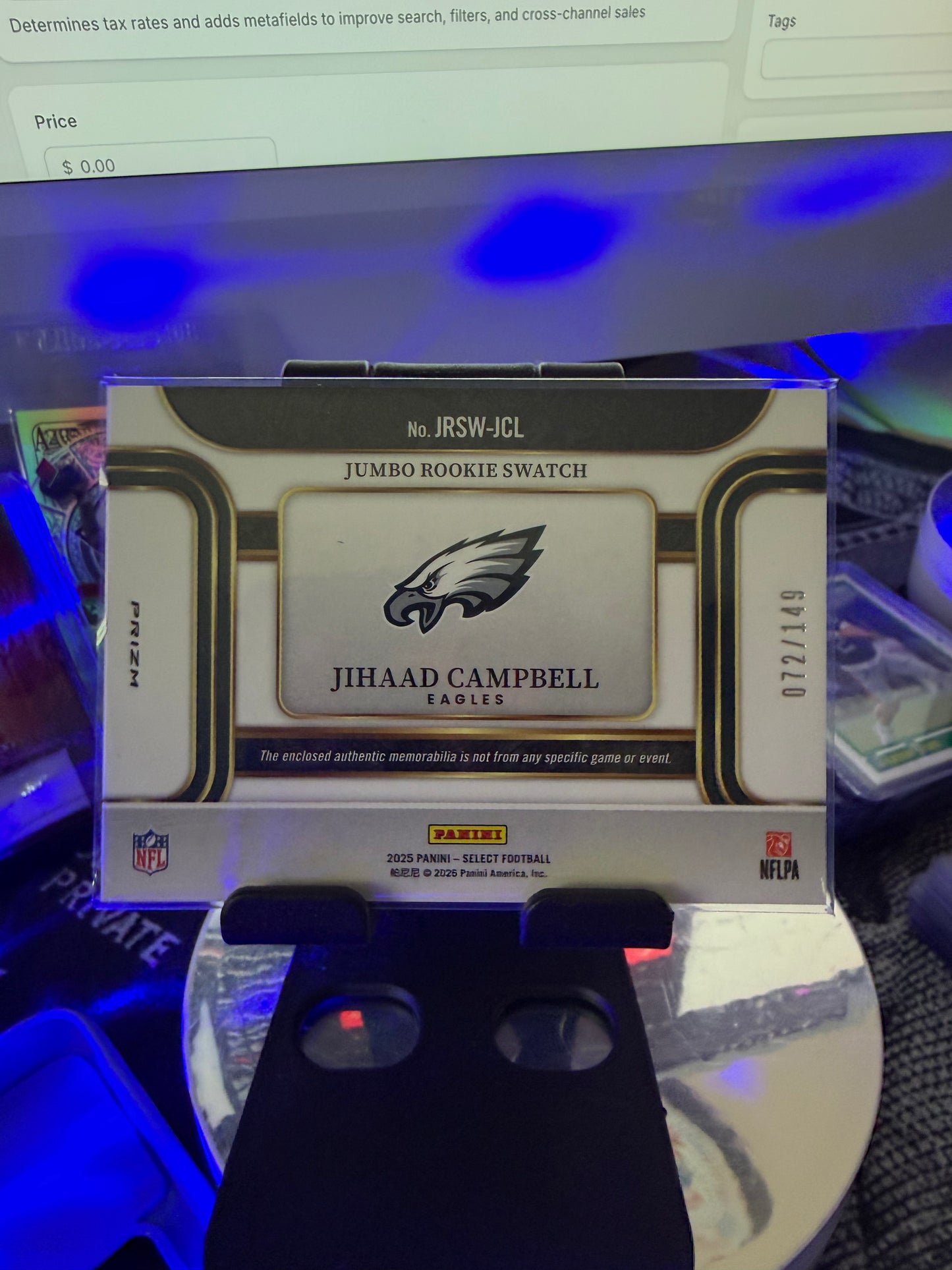 Jihad Campbell 2025 Panini Select Jumbo Rookie Swatch RC /149 Eagles Patch