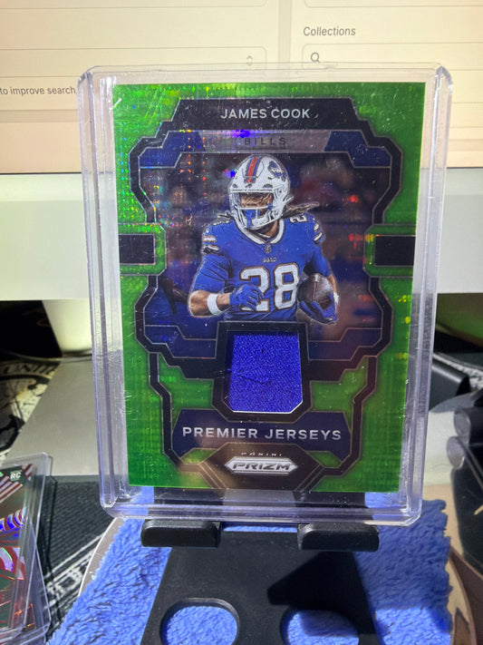 2023 Panini Prizm James Cook Premier Jerseys Green Pulsar Patch NFL Card