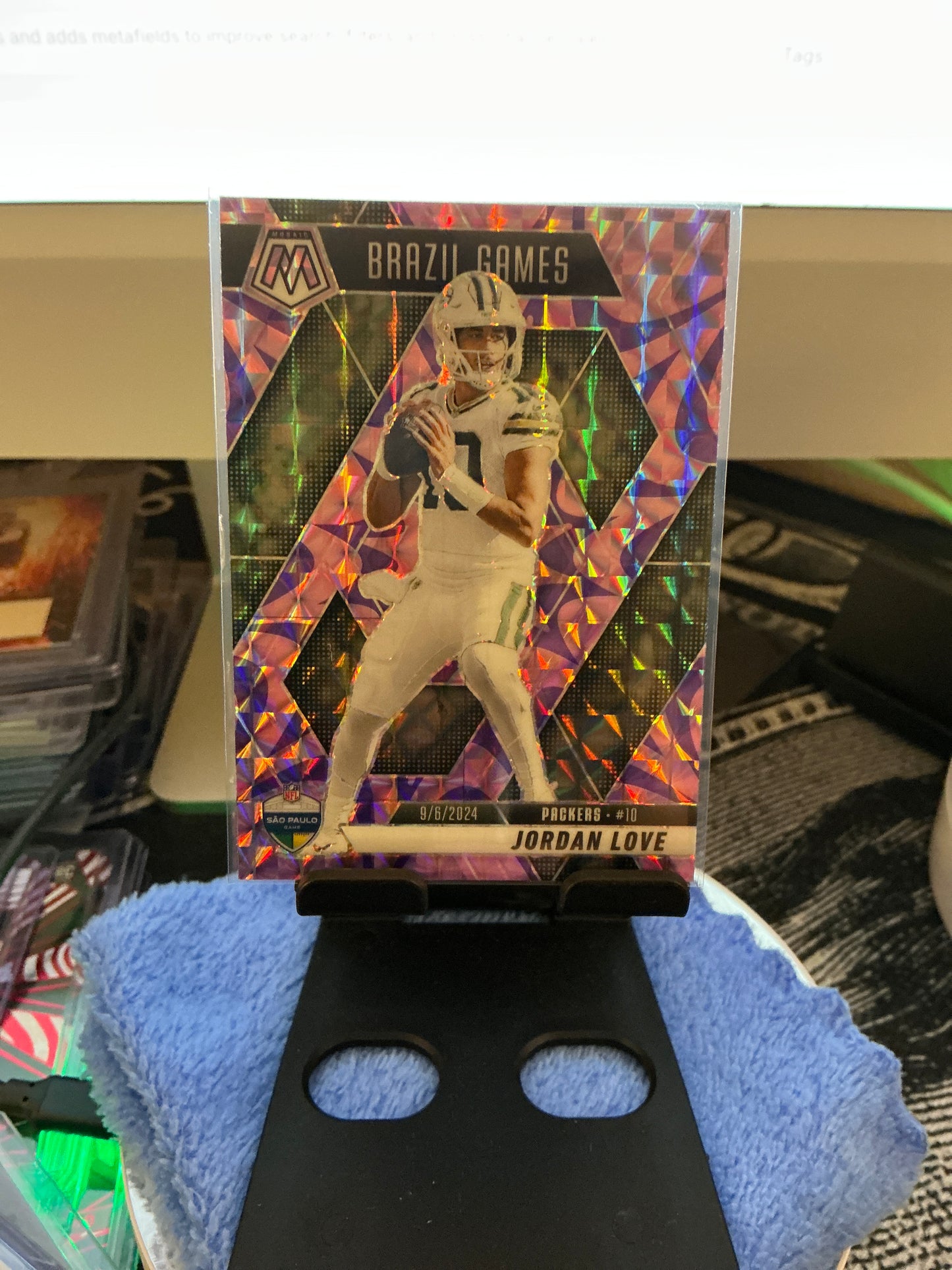 2025 Panini Mosaic Jordan Love Brazil Games Purple Mosaic Prizm Packers Intl Games